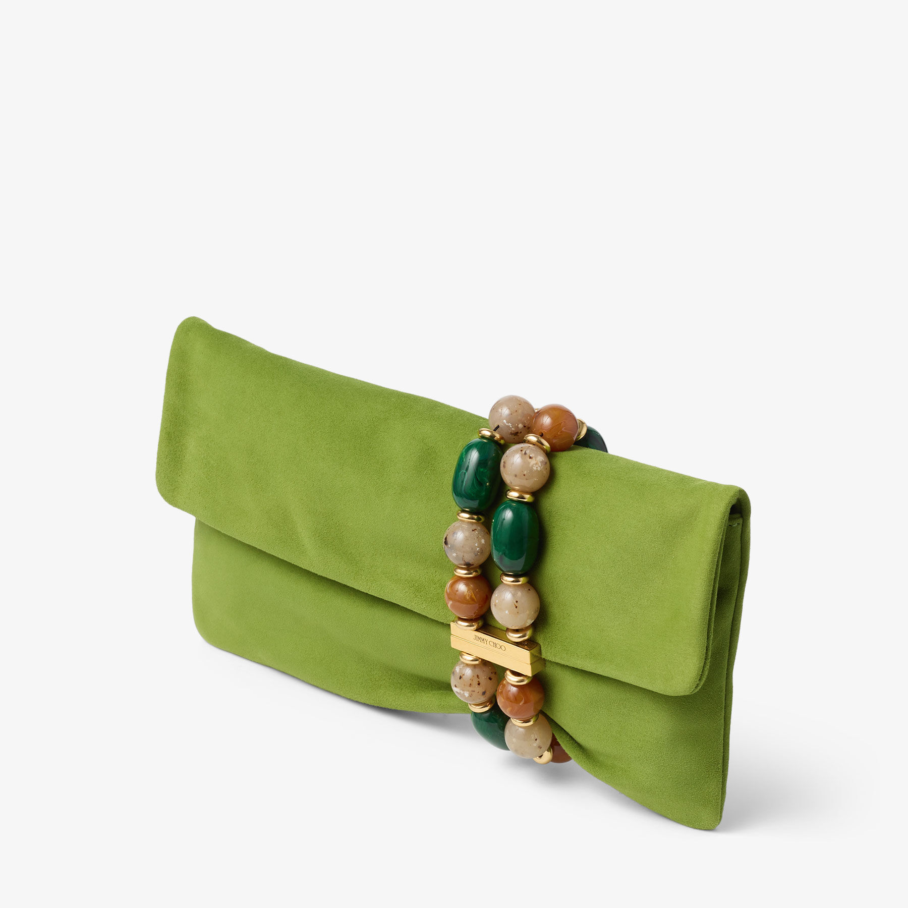 Zandra | Clover Suede Clutch Bag with Beaded Bracelet | JIMMY CHOO