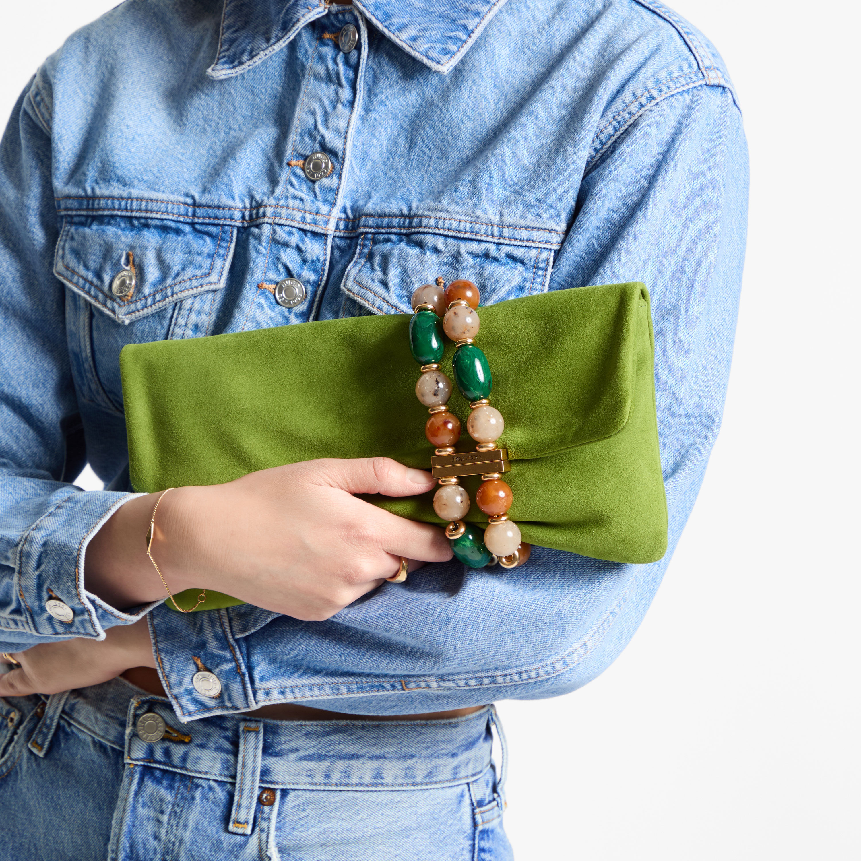 Zandra | Clover Suede Clutch Bag with Beaded Bracelet | JIMMY CHOO