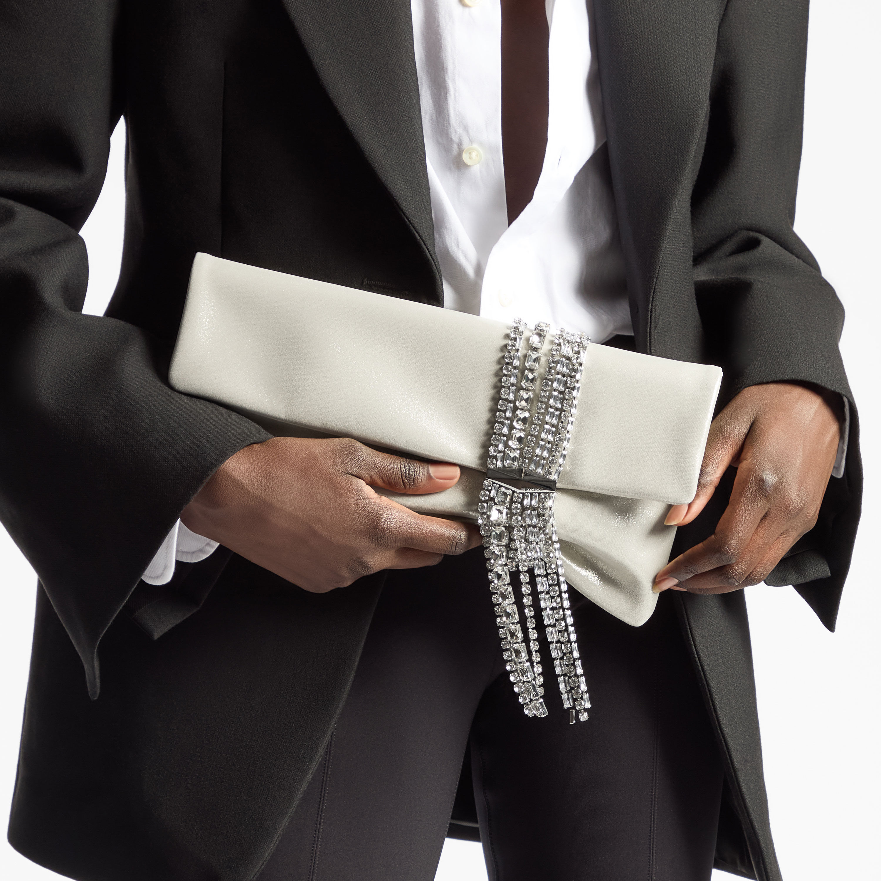 Zandra | Light Soft Gold Shimmer Suede Clutch with Chain Bracelet