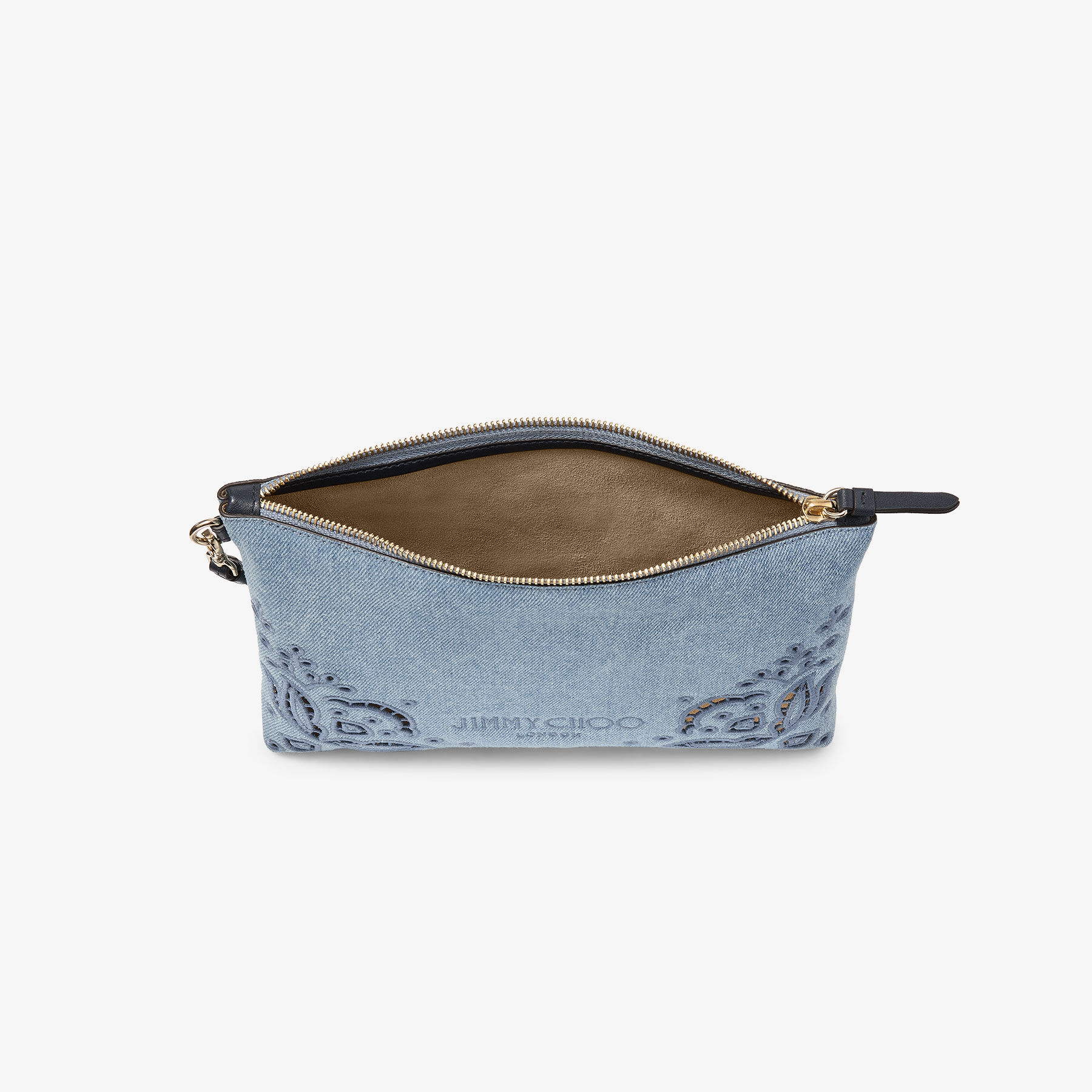 Zipped Flat Pouch |Blue Haze Denim Pouch with Sangallo