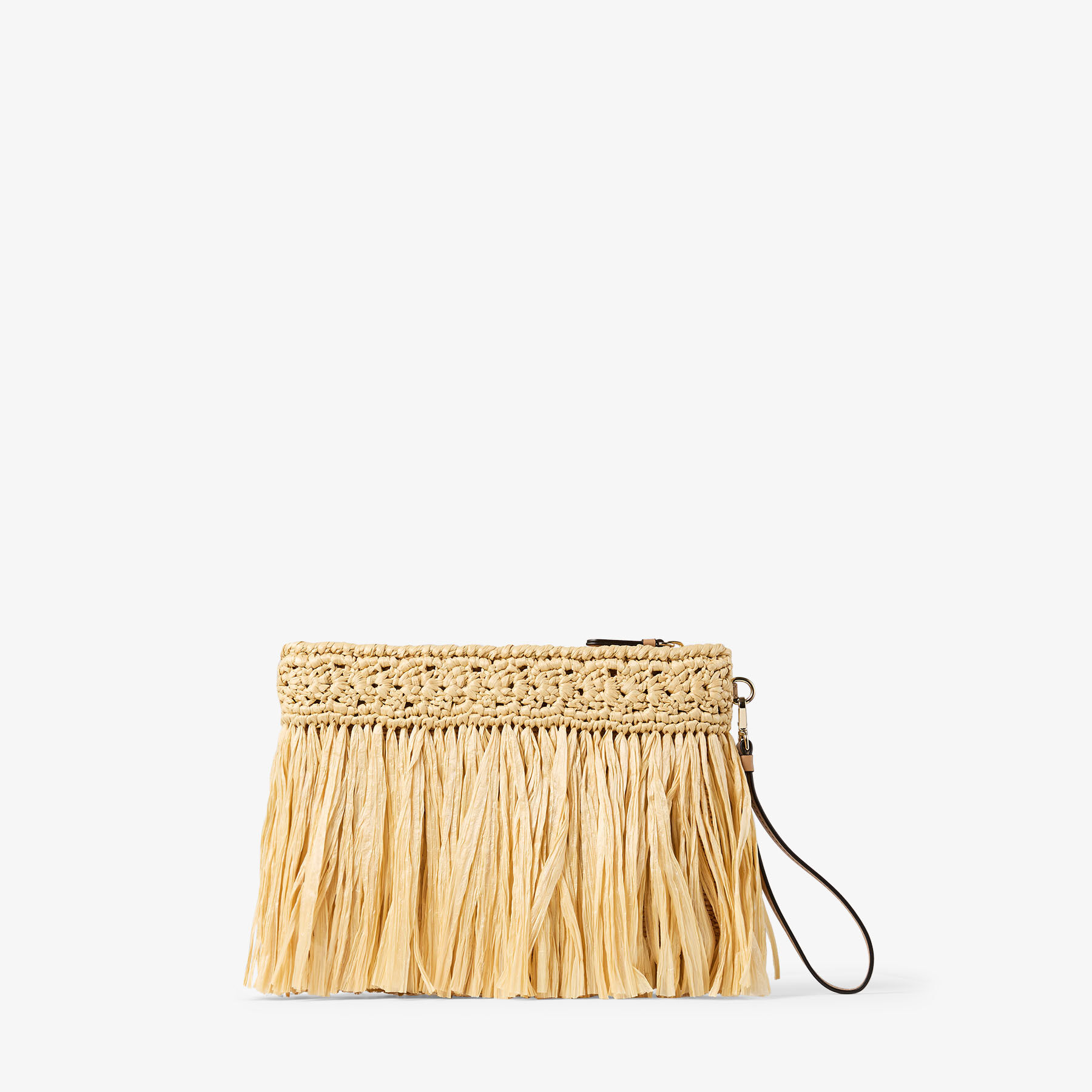 Zipped Flat Pouch | Natural and Light Gold Woven Raffia Zipped