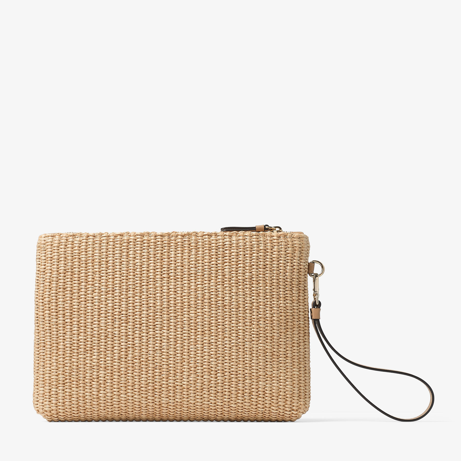 Zipped Flat Pouch | Natural and Latte Raffia Zipped Pouch | JIMMY CHOO