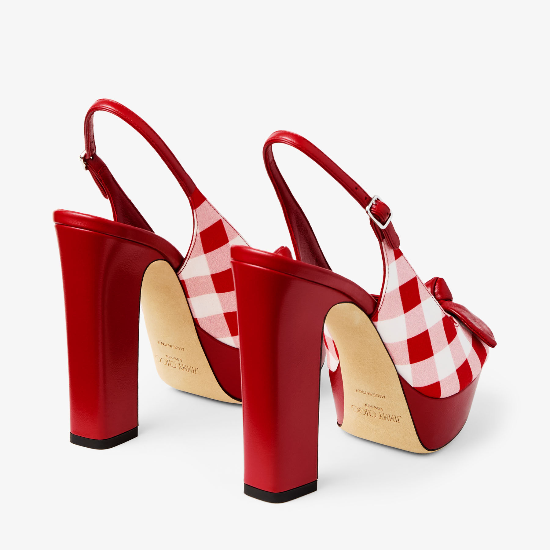 Ziva 120 | Ruby Red Mix Gingham Cotton Platform Sandals with Bow