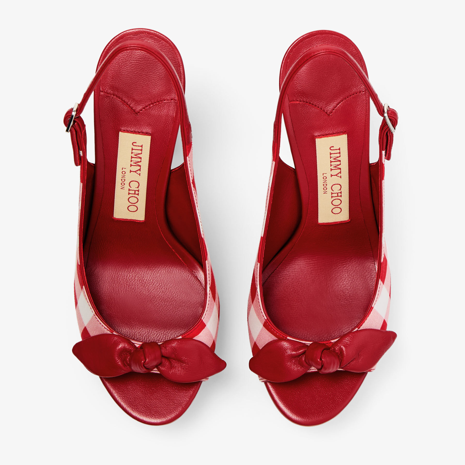 Ziva 120 | Ruby Red Mix Gingham Cotton Platform Sandals with Bow