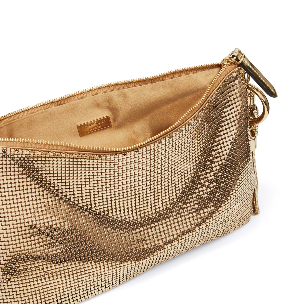 Gold Metal Mesh Shoulder Bag with Metal Mesh Strap CALLIE SHOULDER