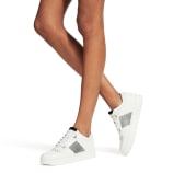 White Calf Leather Lace-Up Trainers with Glitter Stripe | HAWAII/F 