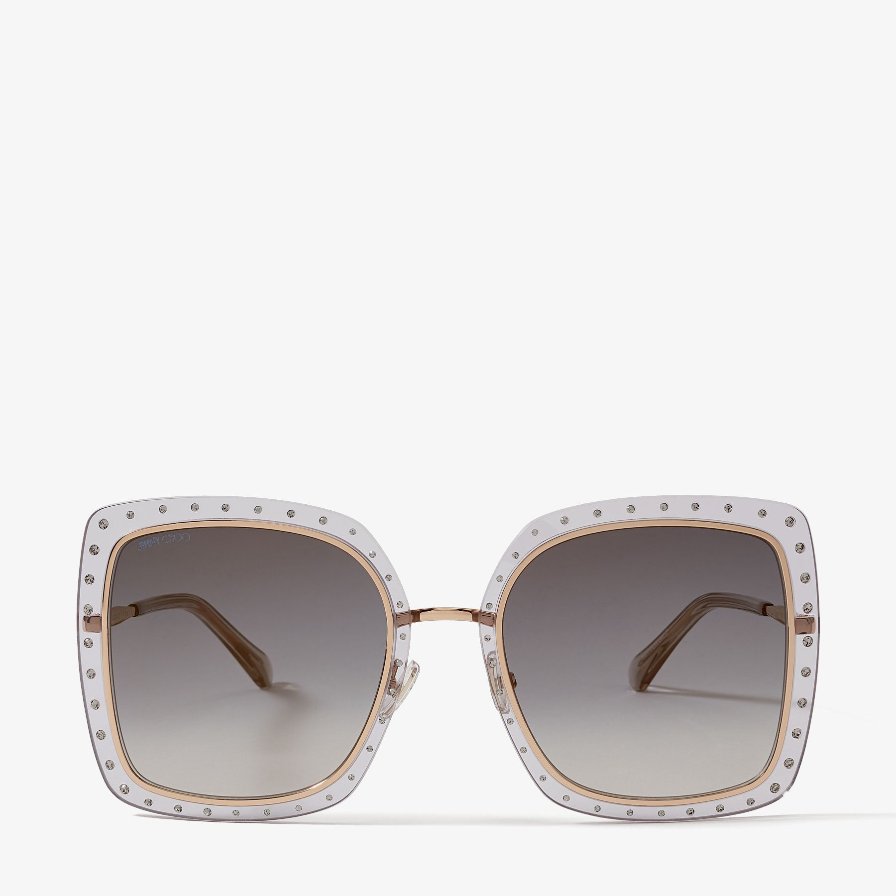 Grey and Gold Square-Frame Sunglasses with Swarovski Crystal Embellishment  | DANY | Spring Summer 2021 | JIMMY CHOO