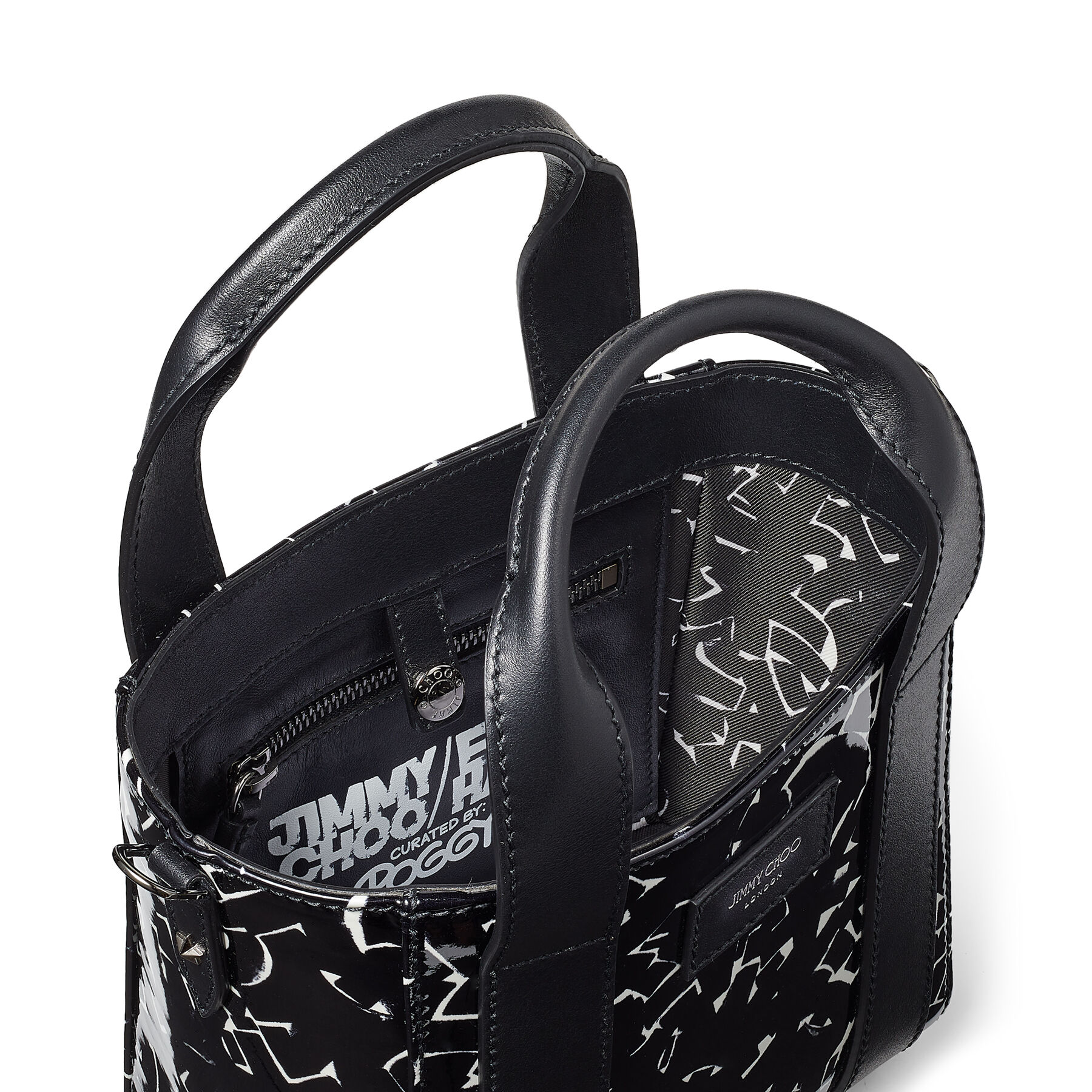 Black and White Artwork Printed Patent Leather Tote Bag | SHOPPER 