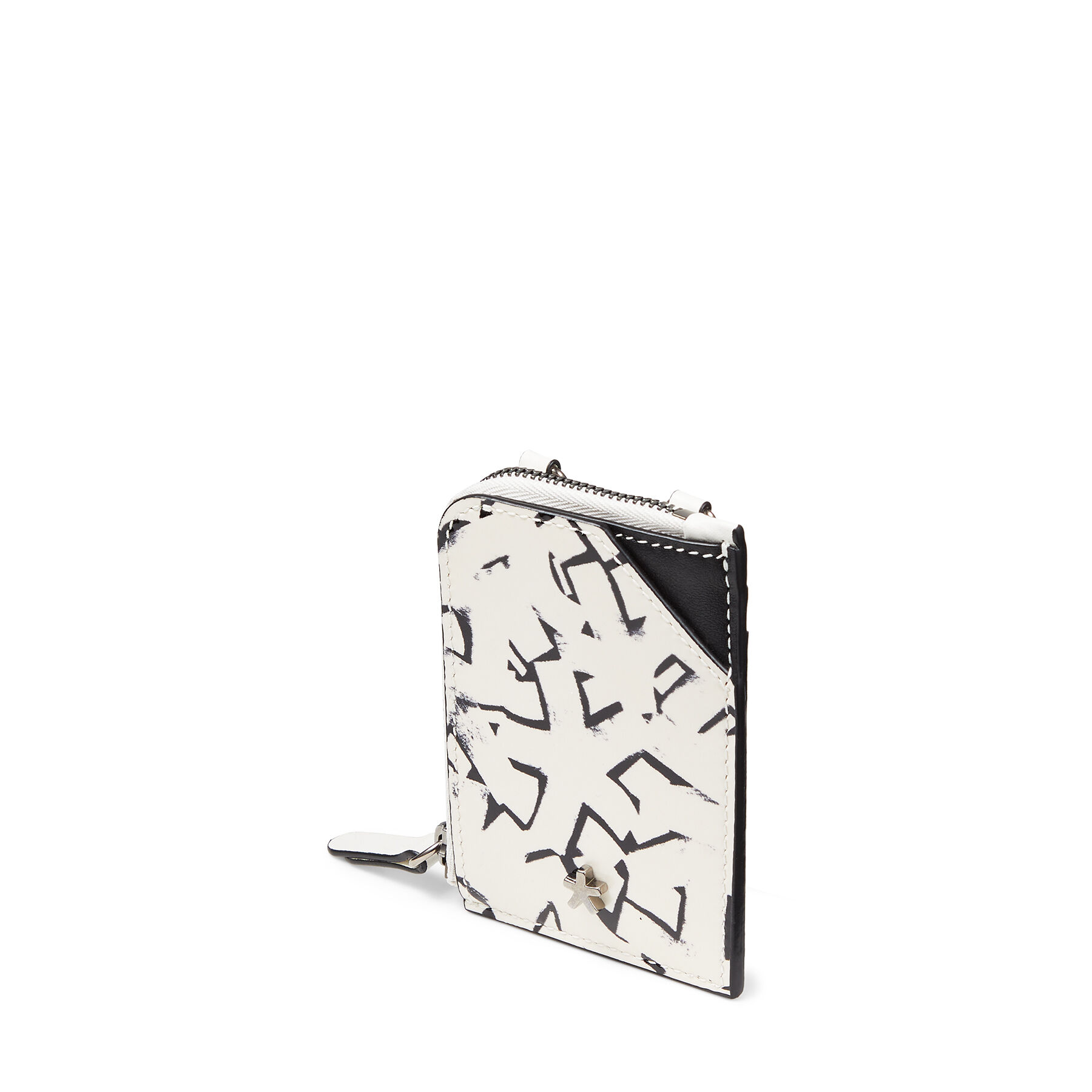 White and Black Artwork Printed Patent Leather Card Holder | JC 