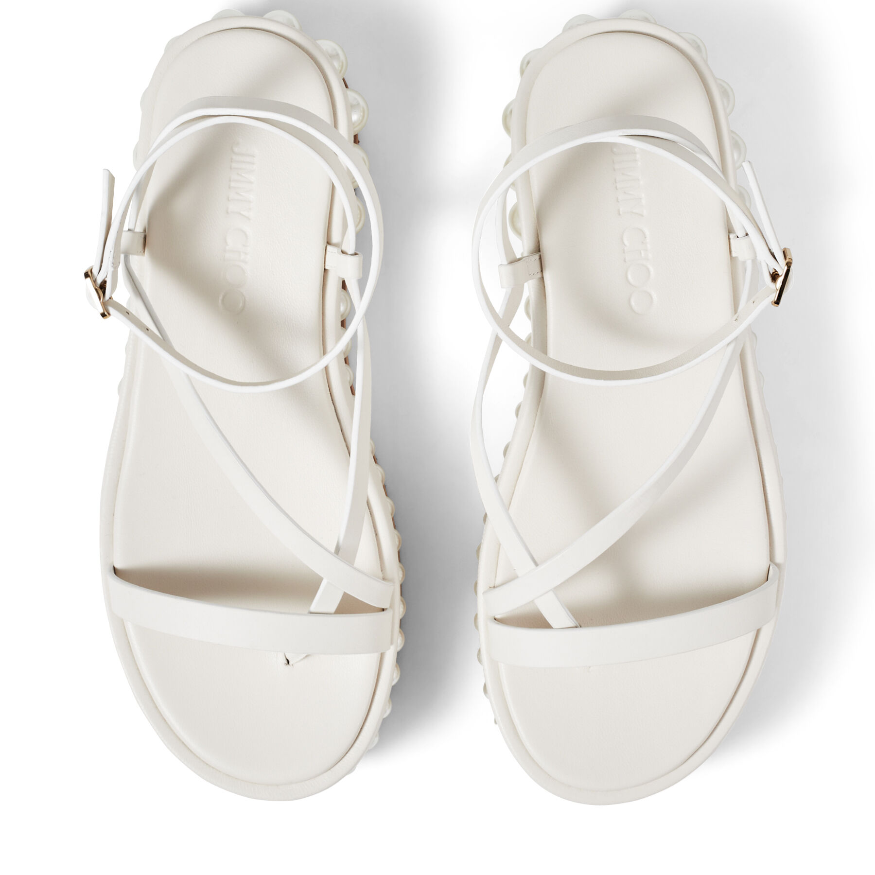 Latte Vachetta Leather Platform Sandals with Pearl Embellishment 