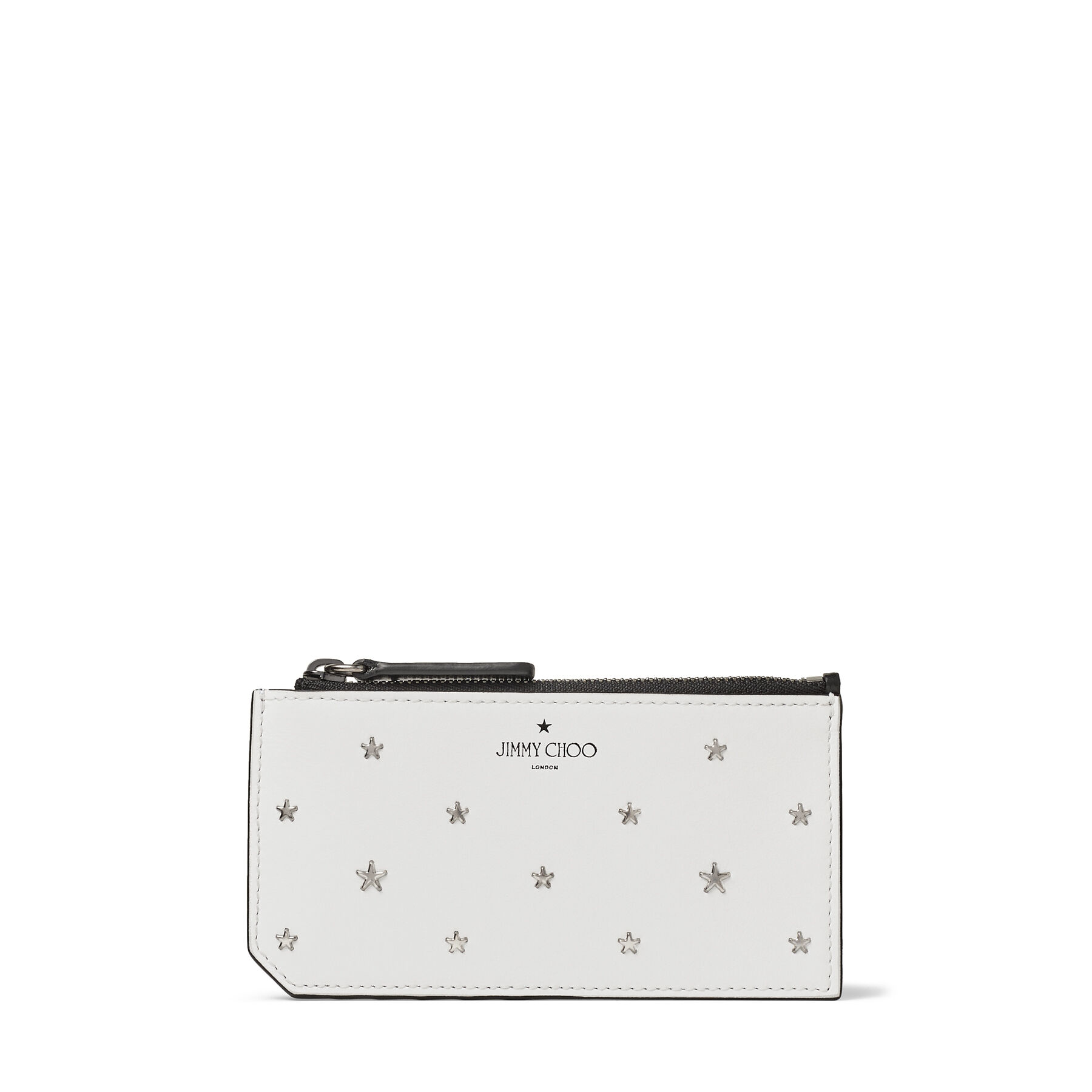 Gunmetal フラットスタースタッズ付き Ultra White スムースカーフレザー カードケース Casey 年 春夏コレクション ジミー チュウ Gunmetal フラットスタースタッズ付き Ultra White スムースカーフレザー カードケース Casey 年 春夏コレクション ジミー チュウ