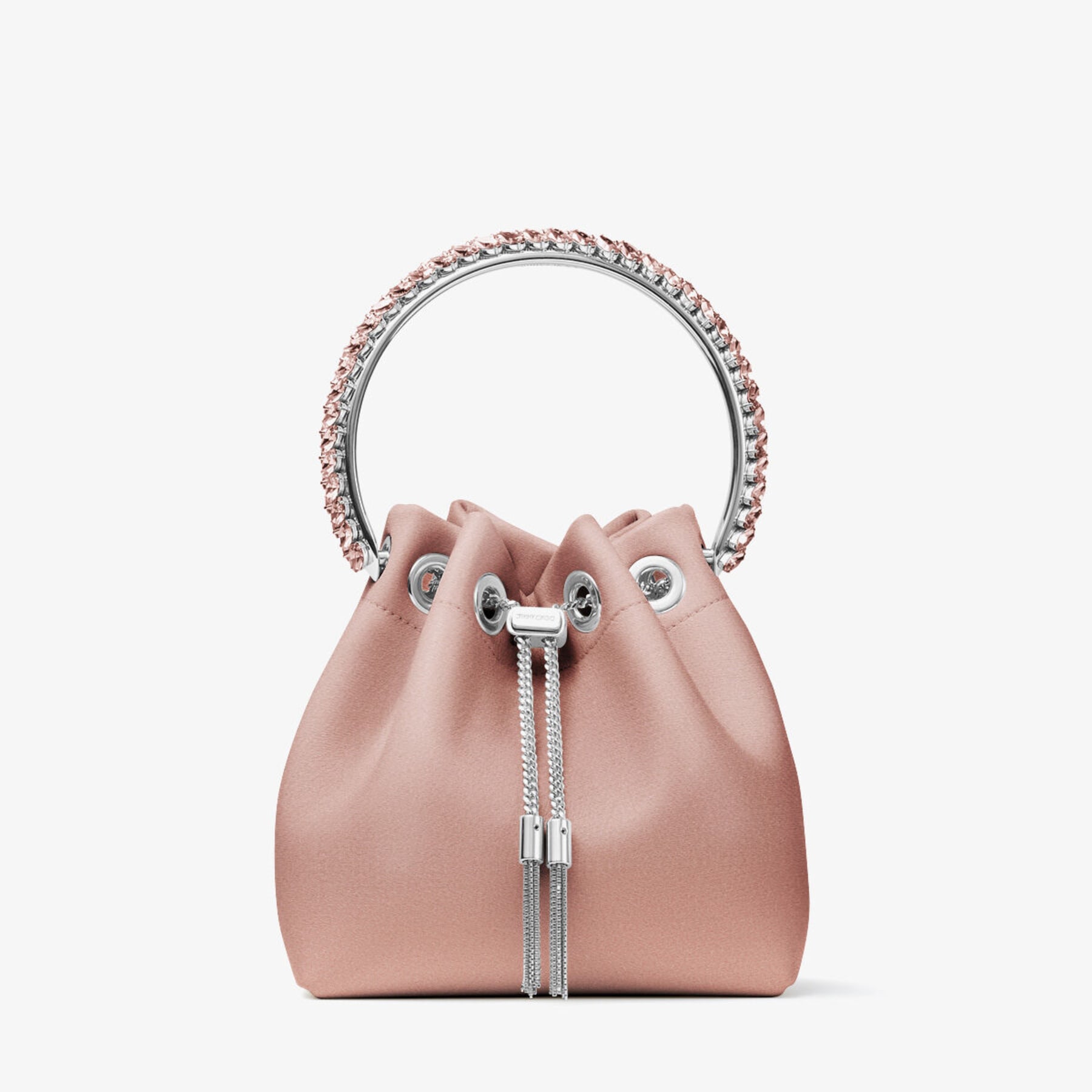 Borsa da sera in raso rosa antico con manico con cristalli rosa antico |  REALIZZATA ESCLUSIVAMENTE SU ORDINAZIONE da Jimmy Choo