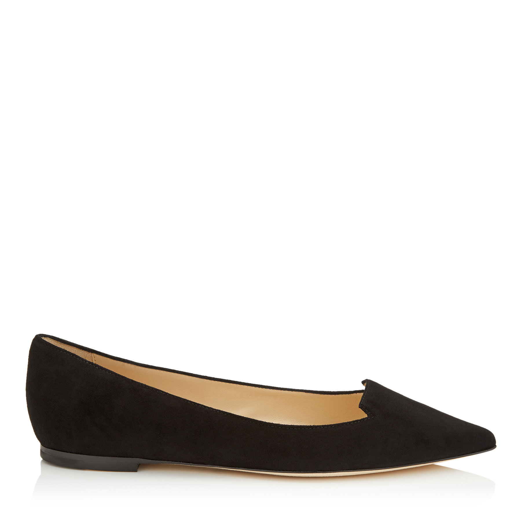 black suede pointed toe flats