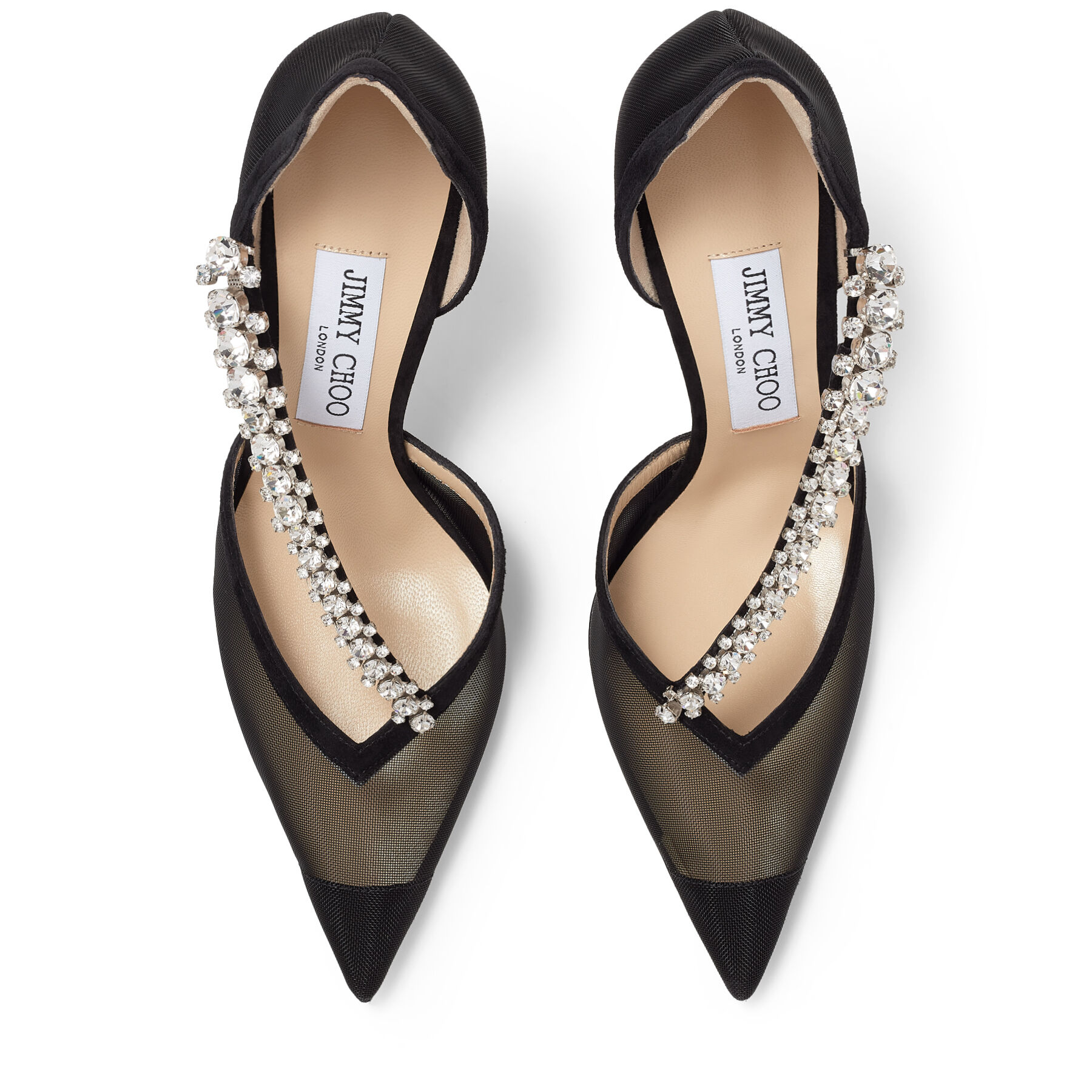 Black Suede And Mesh Pumps With Crystal Embellishment Bee 100 High Summer 2021 Jimmy Choo
