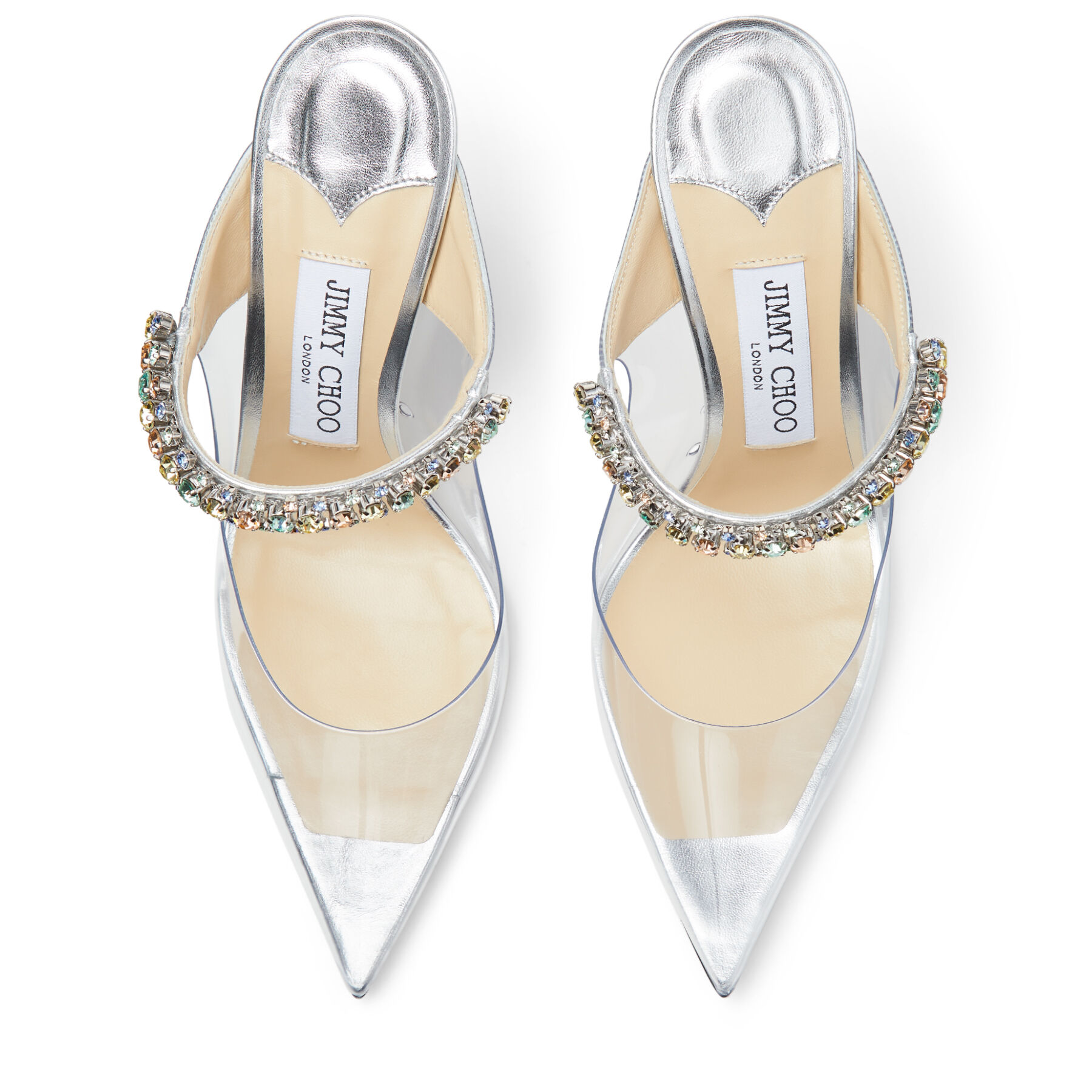 Clear Plexi Mules with Multicoloured Crystal Strap | BING 100 