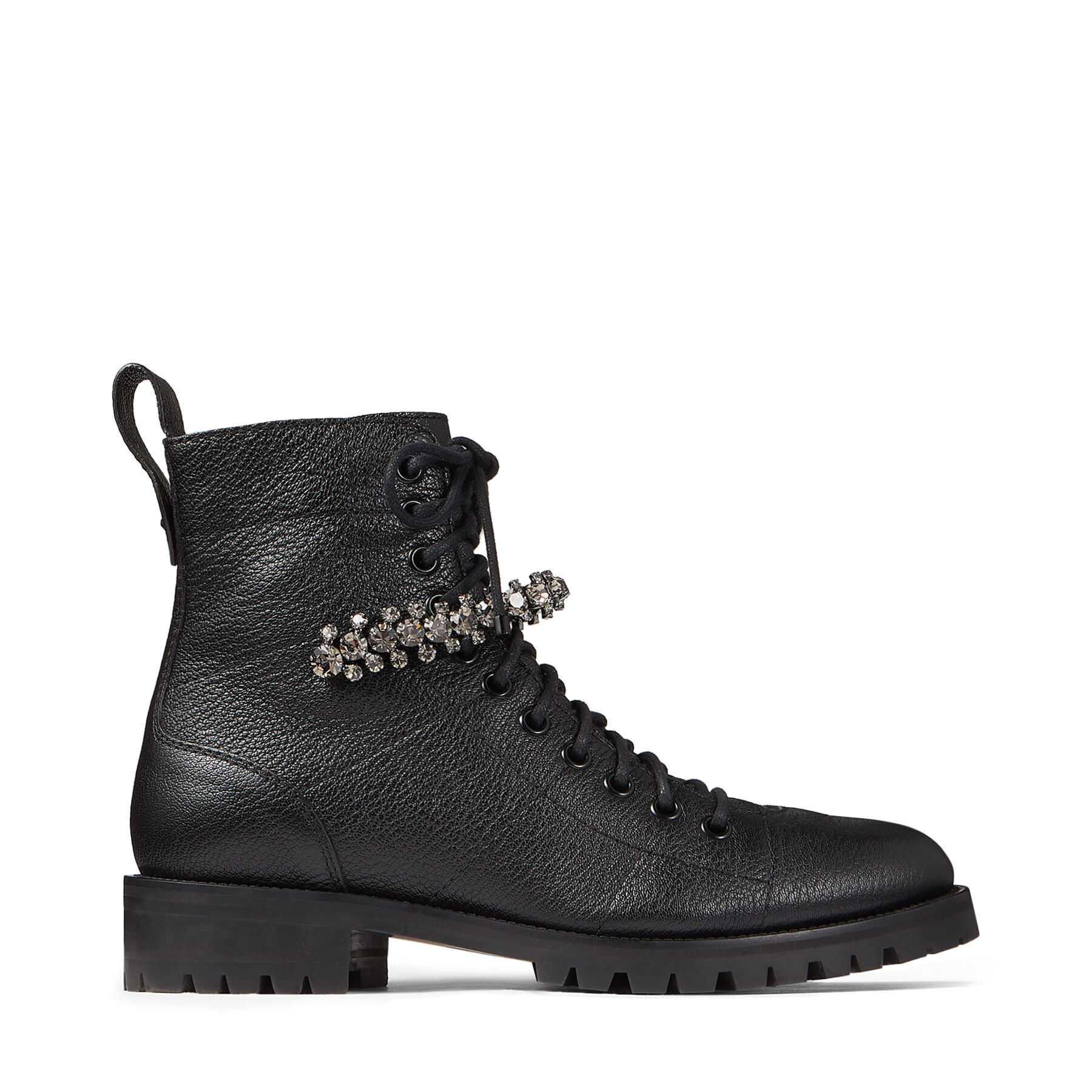 Black Grainy Leather Combat Boots with 