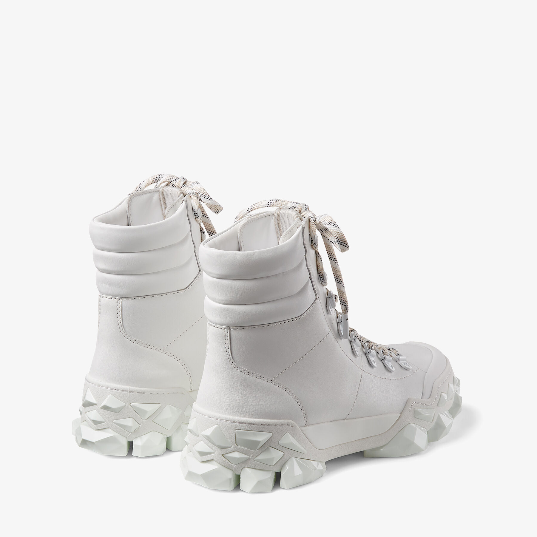 White Smooth Leather Hiking Boots with Mulitfaceted Sole | DIAMOND 