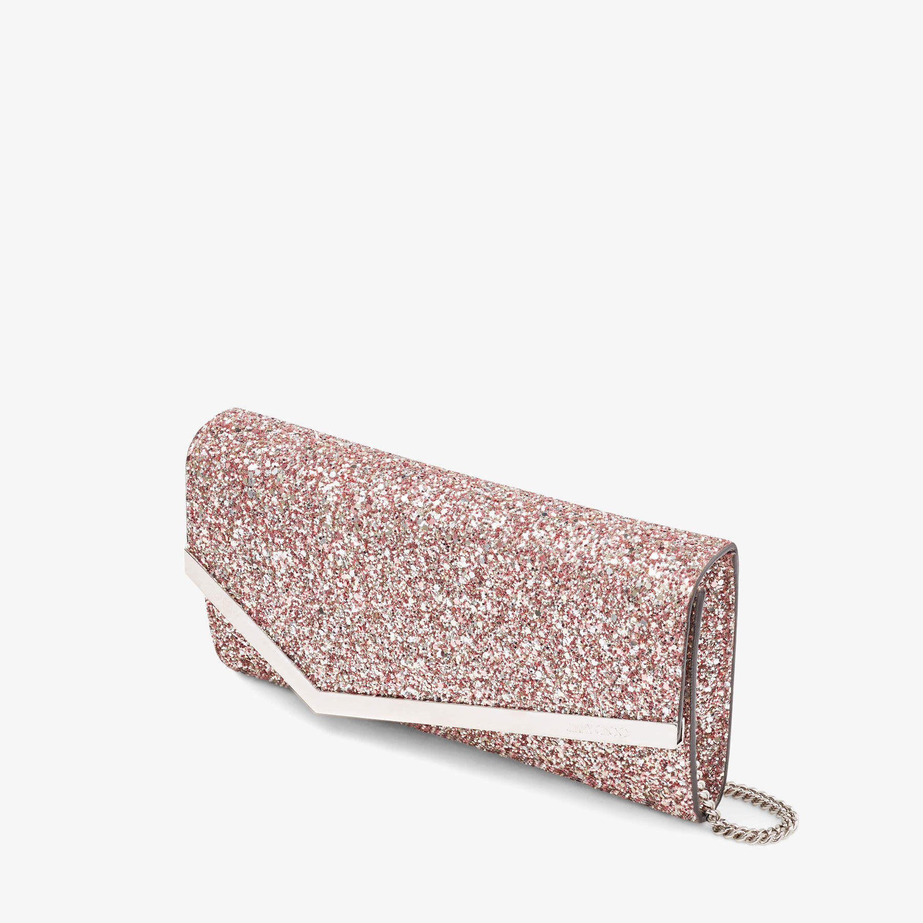 Rose Coarse Glitter Fabric Clutch Bag | EMMIE | Winter 2021 Collection | JIMMY  CHOO
