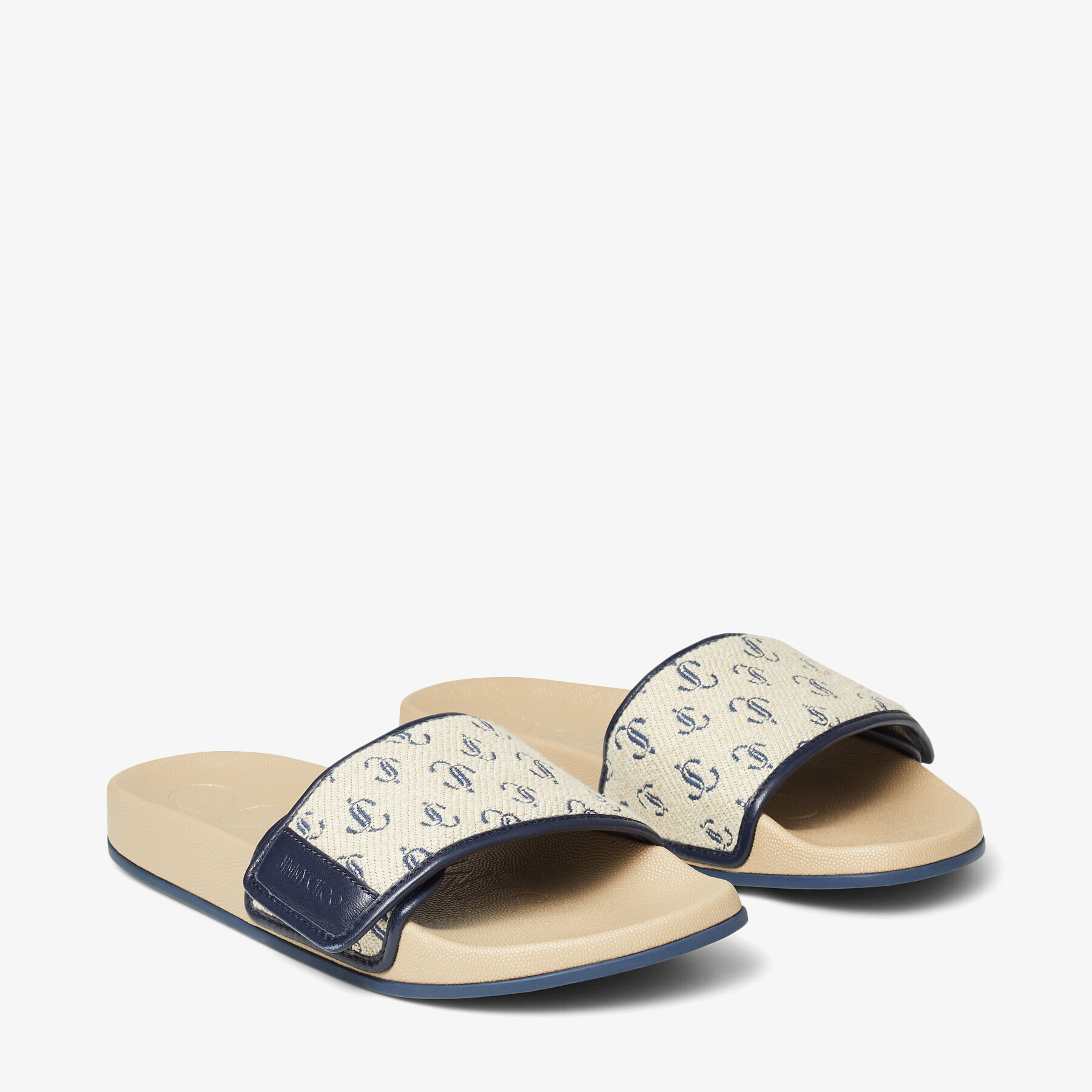 Sand Dune and Navy JC Monogram Jacquard and Nappa Leather Slides 