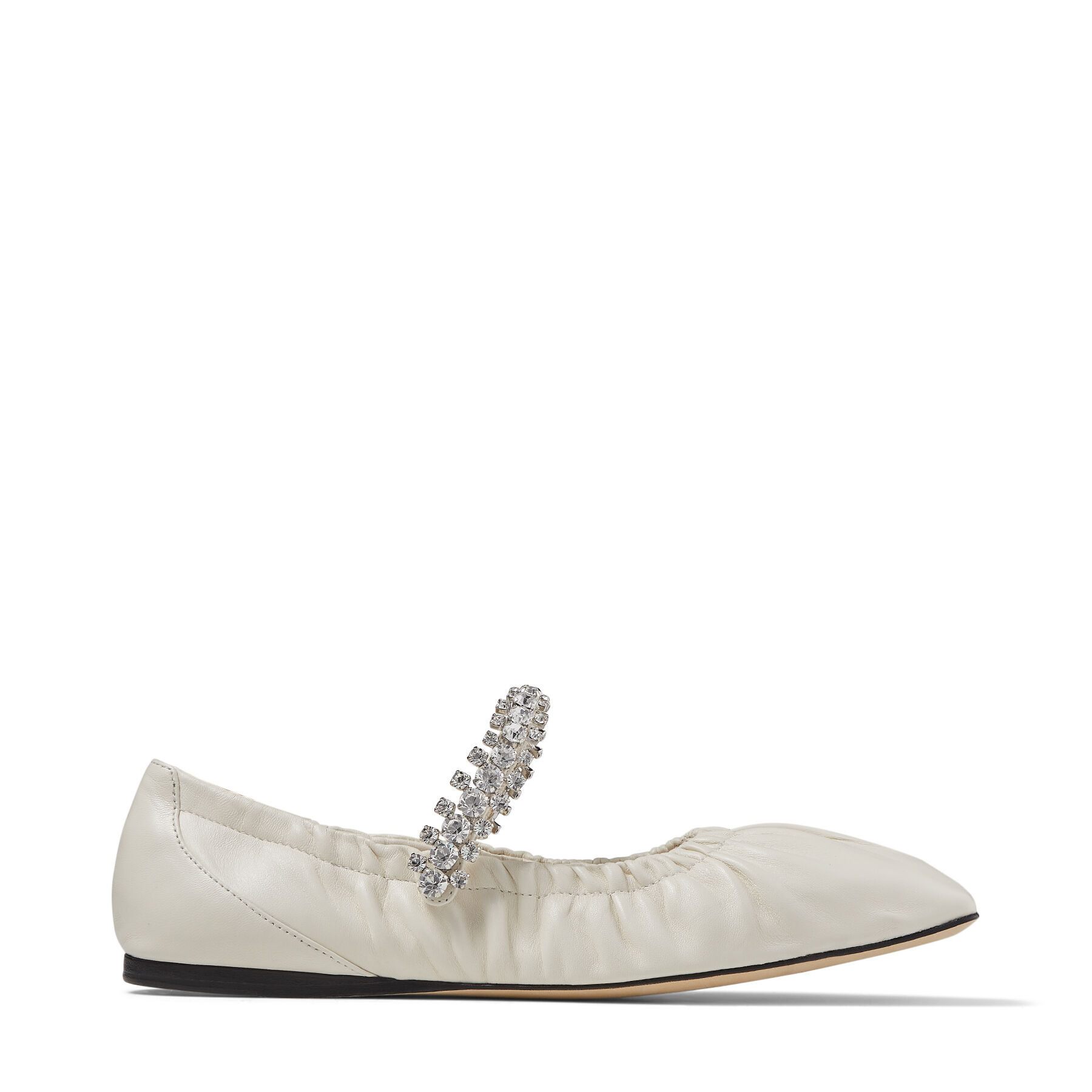 Latte Nappa Leather Flats with Crystal