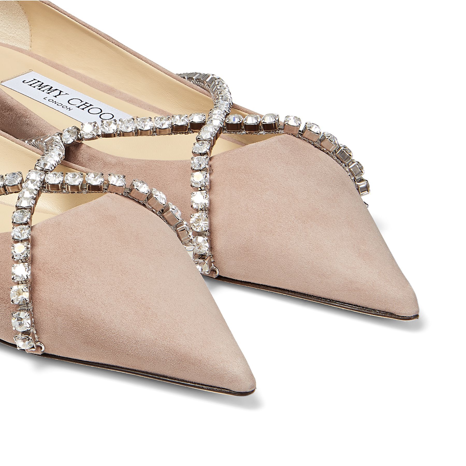 Ballet Pink Pointed-Toe Flats with Crystal Chain | GENEVI FLAT 