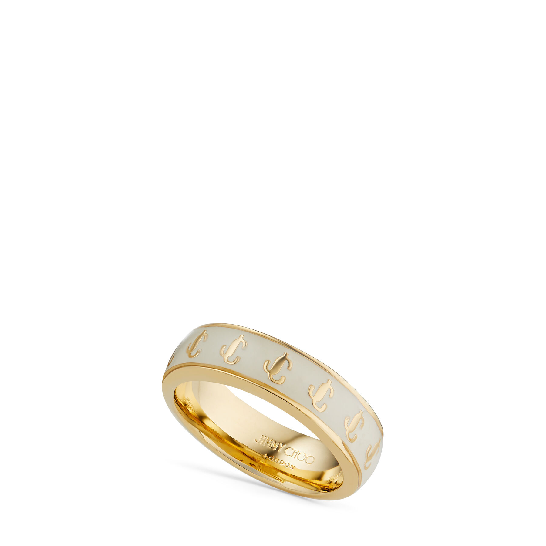 Gold-Finish Metal and Latte Enamel JC Ring | JC Enamel Ring 