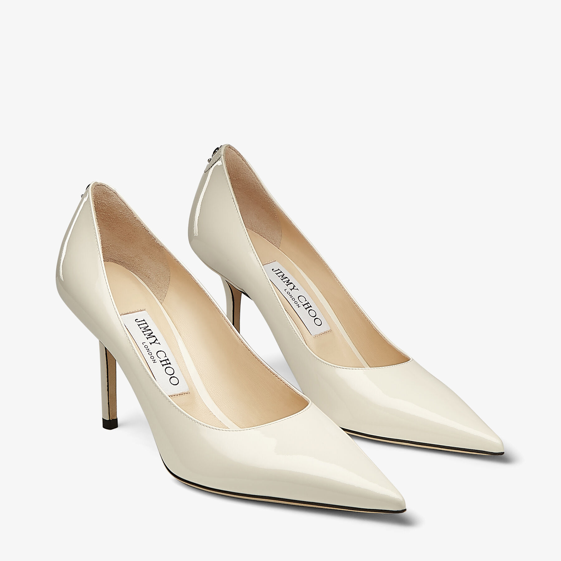 Latte Patent Leather Pumps with JC 