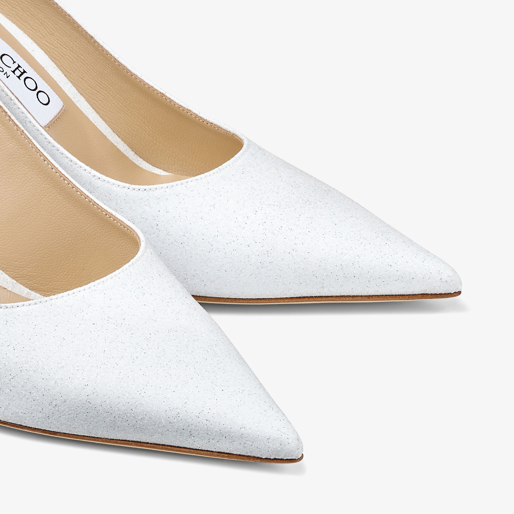 White Sandy Glitter Fabric Pointed-Toe 