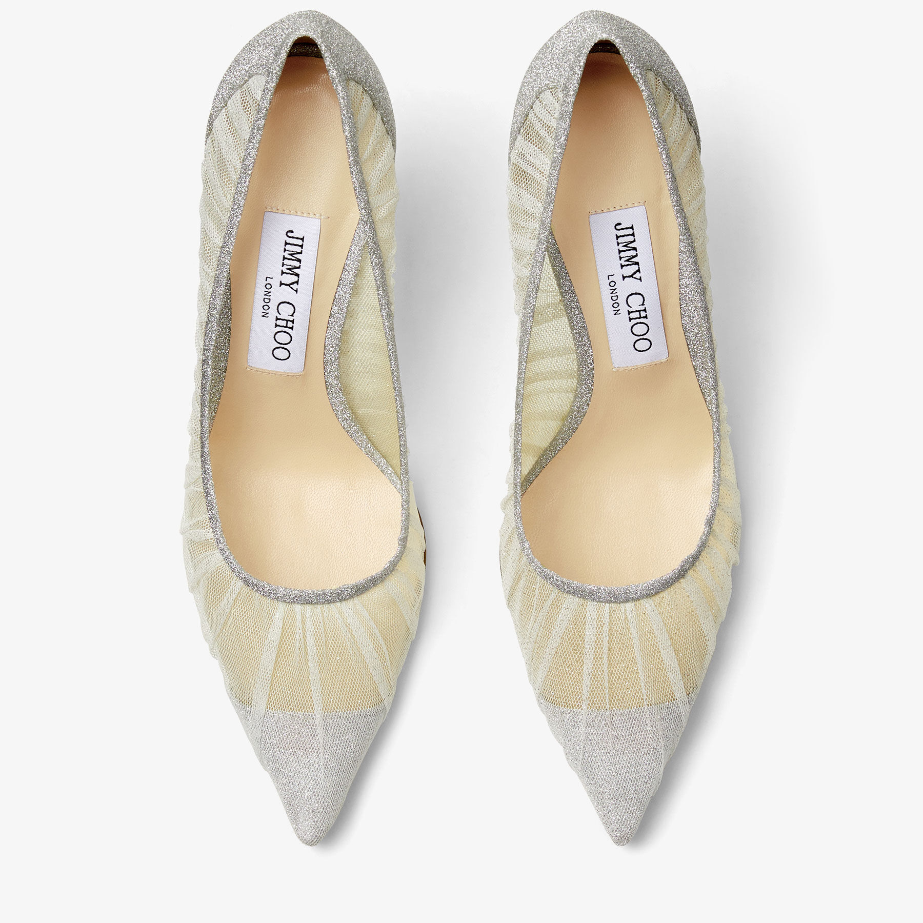 Metallic Silver Glitter Fabric Pumps 