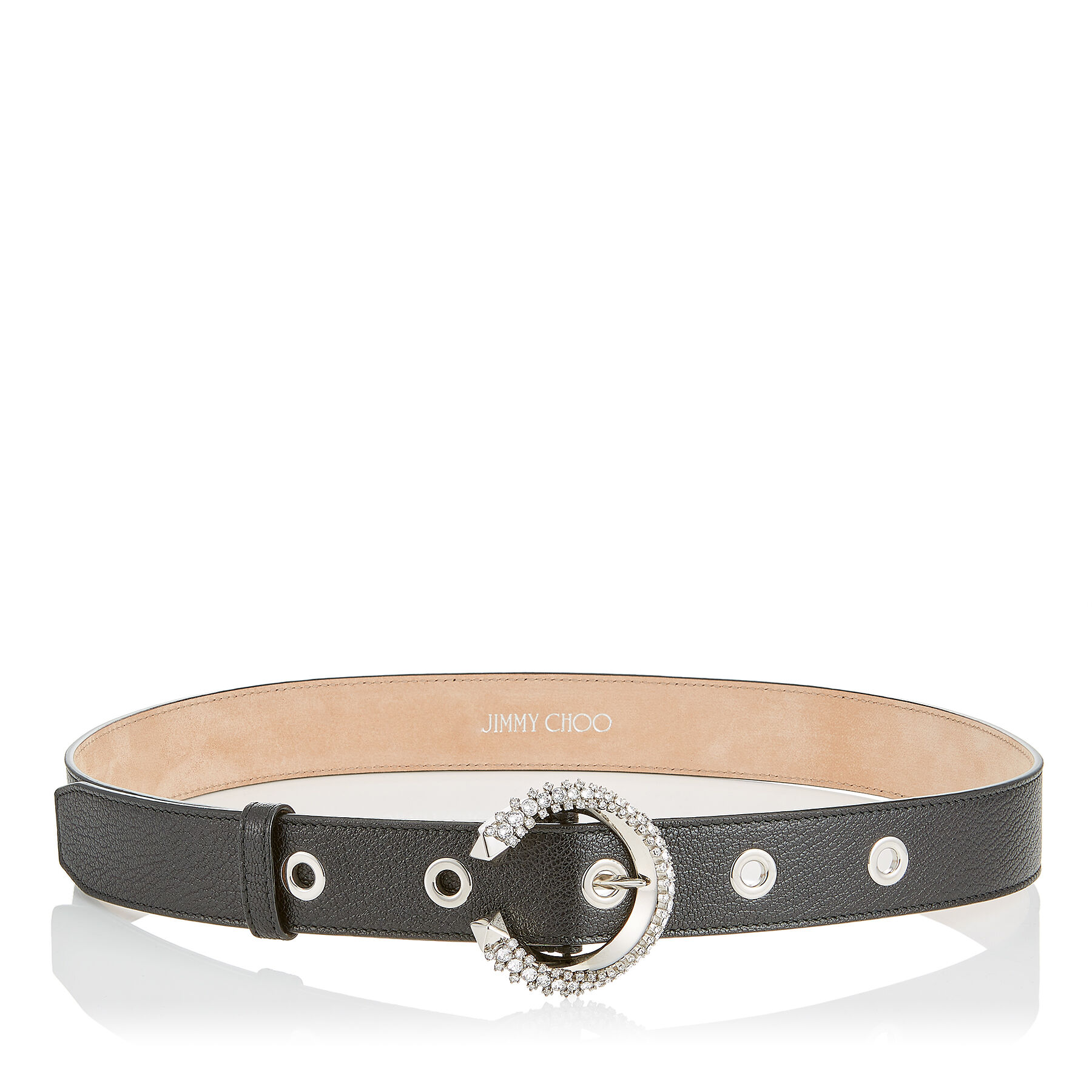 Ceinture en cuir de chèvre noir avec boucle sertie de cristaux | MADELINE  BELT| Pré-Collection Automne-Hiver 2019 | JIMMY CHOO