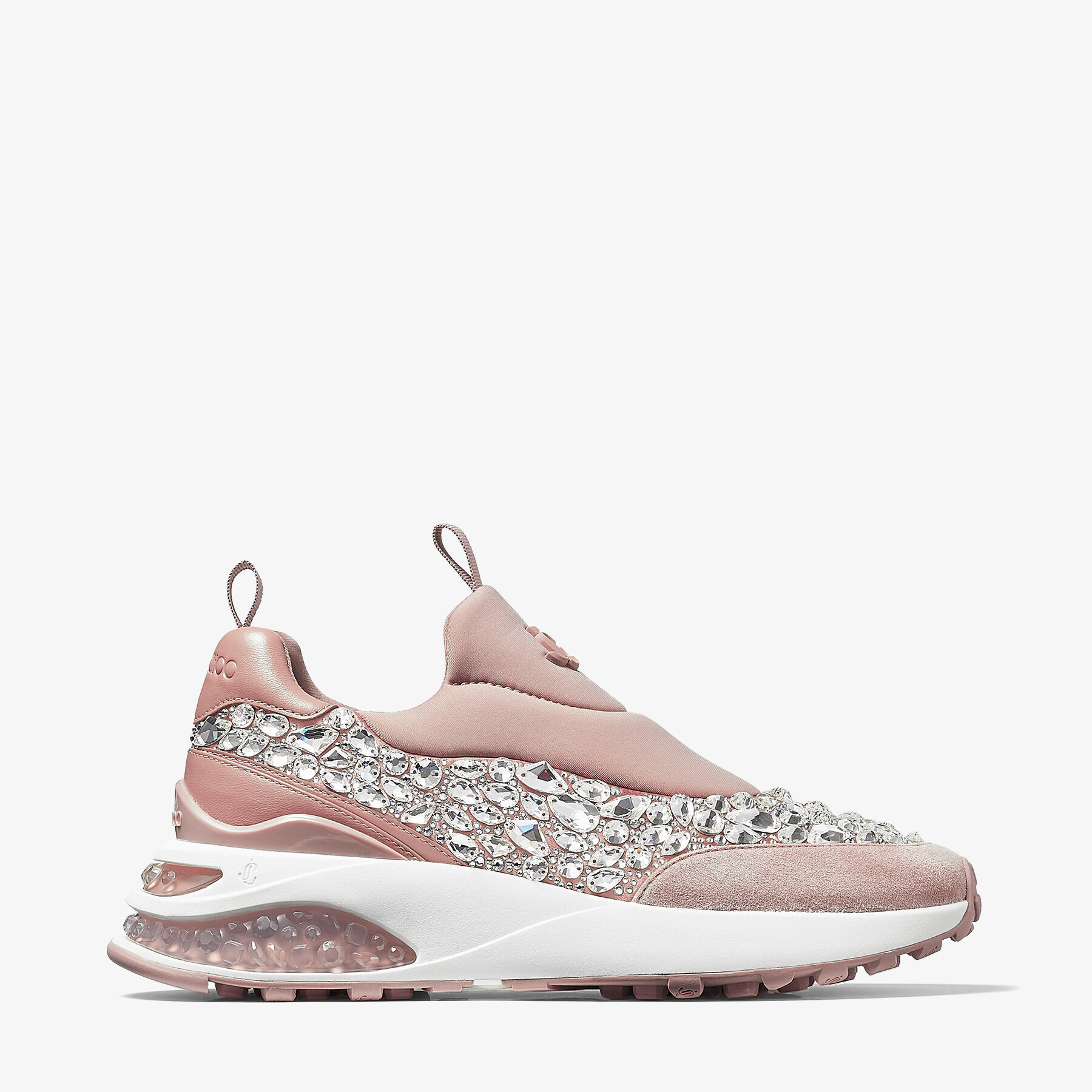 Scarpe sportive low-top in pelle e neoprene mix rosa chiaro con cristalli |  MEMPHIS/F | Autunno-Inverno 2021 | JIMMY CHOO