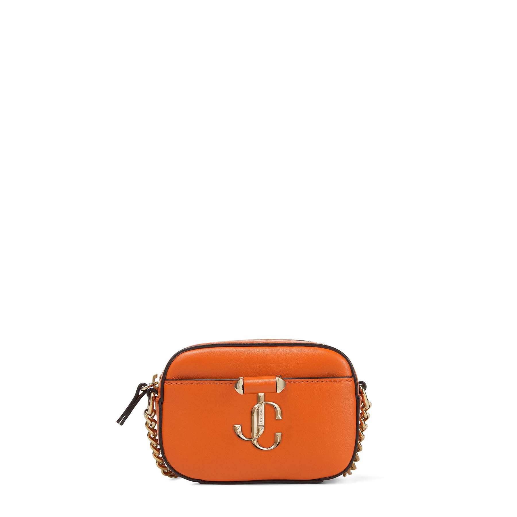 Amber Orange Soft Shiny Calf Leather Mini Bag With Light Gold Jc Emblem Micro Hale Spring 2022 Collection Jimmy Choo