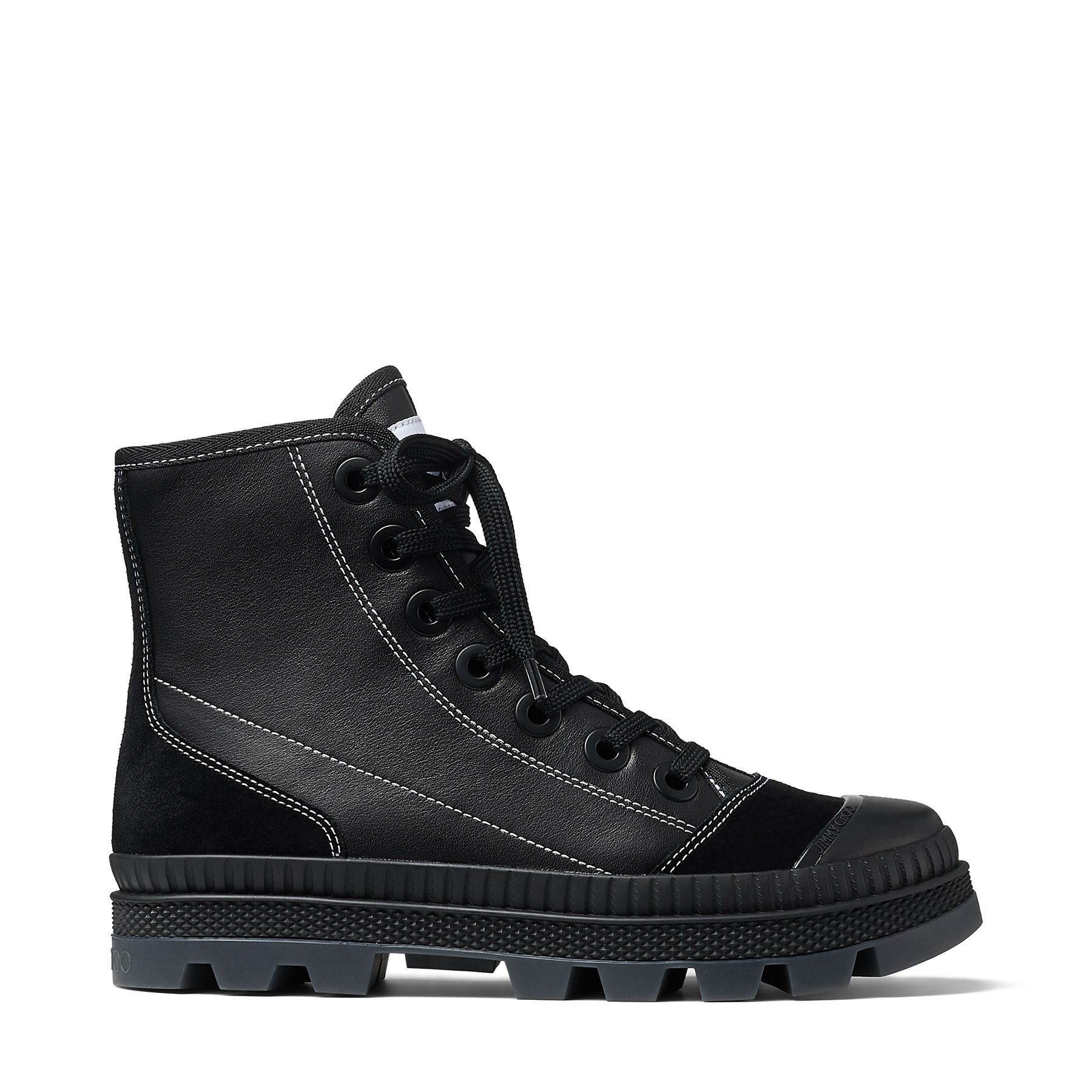 black leather high top trainers