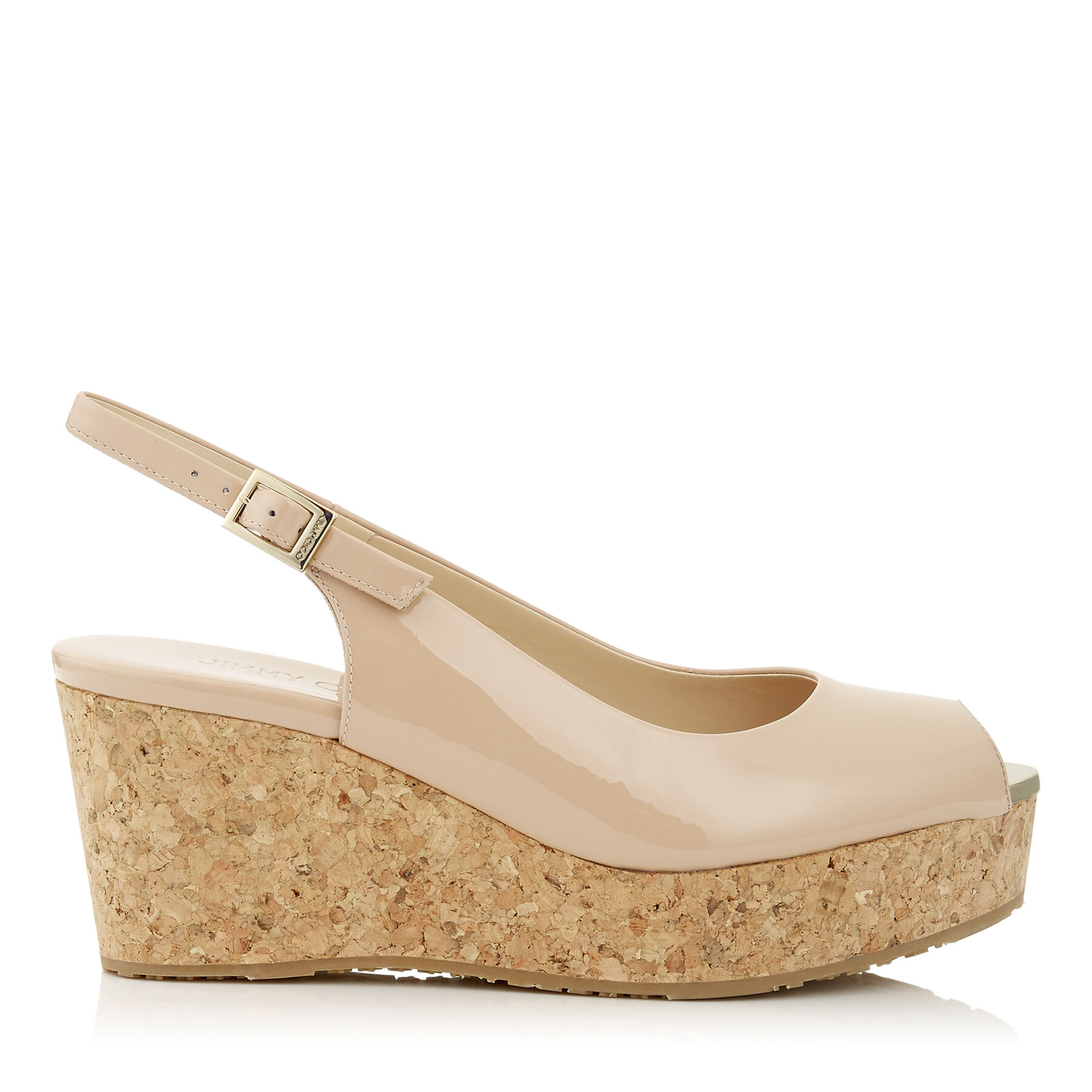 Powder Pink Patent Leather Sling Back Cork Wedges| PRAISE| CORE 2019 | JIMMY CHOO