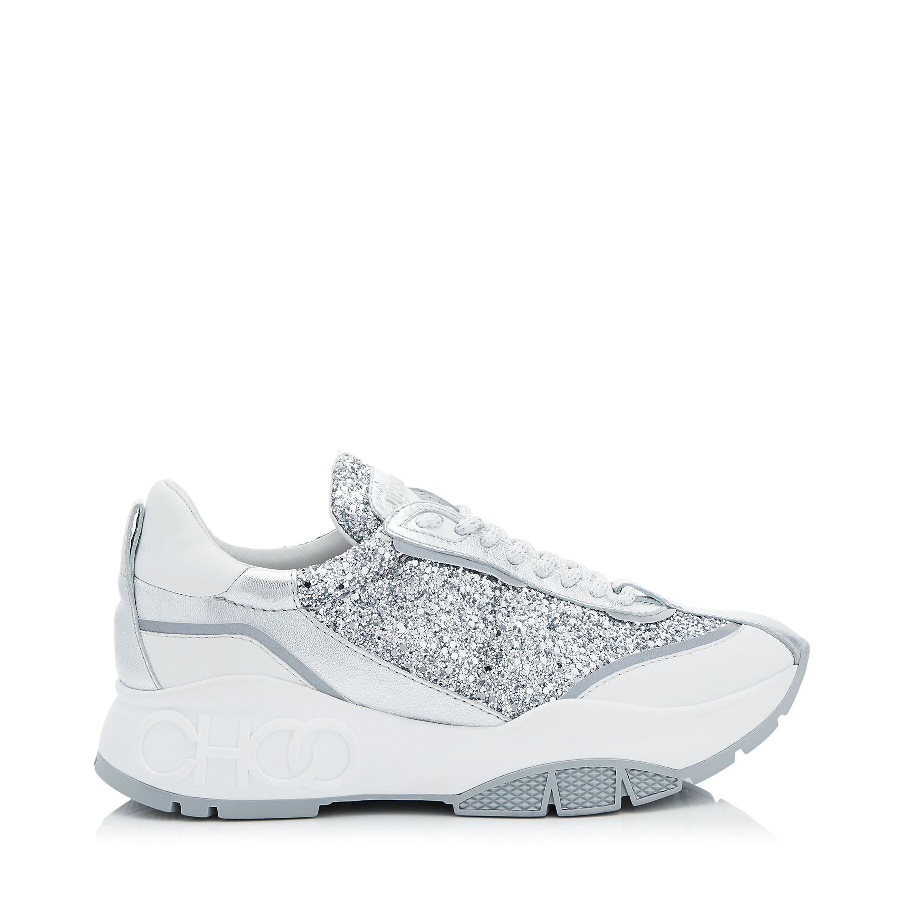 jimmy choo silver trainers