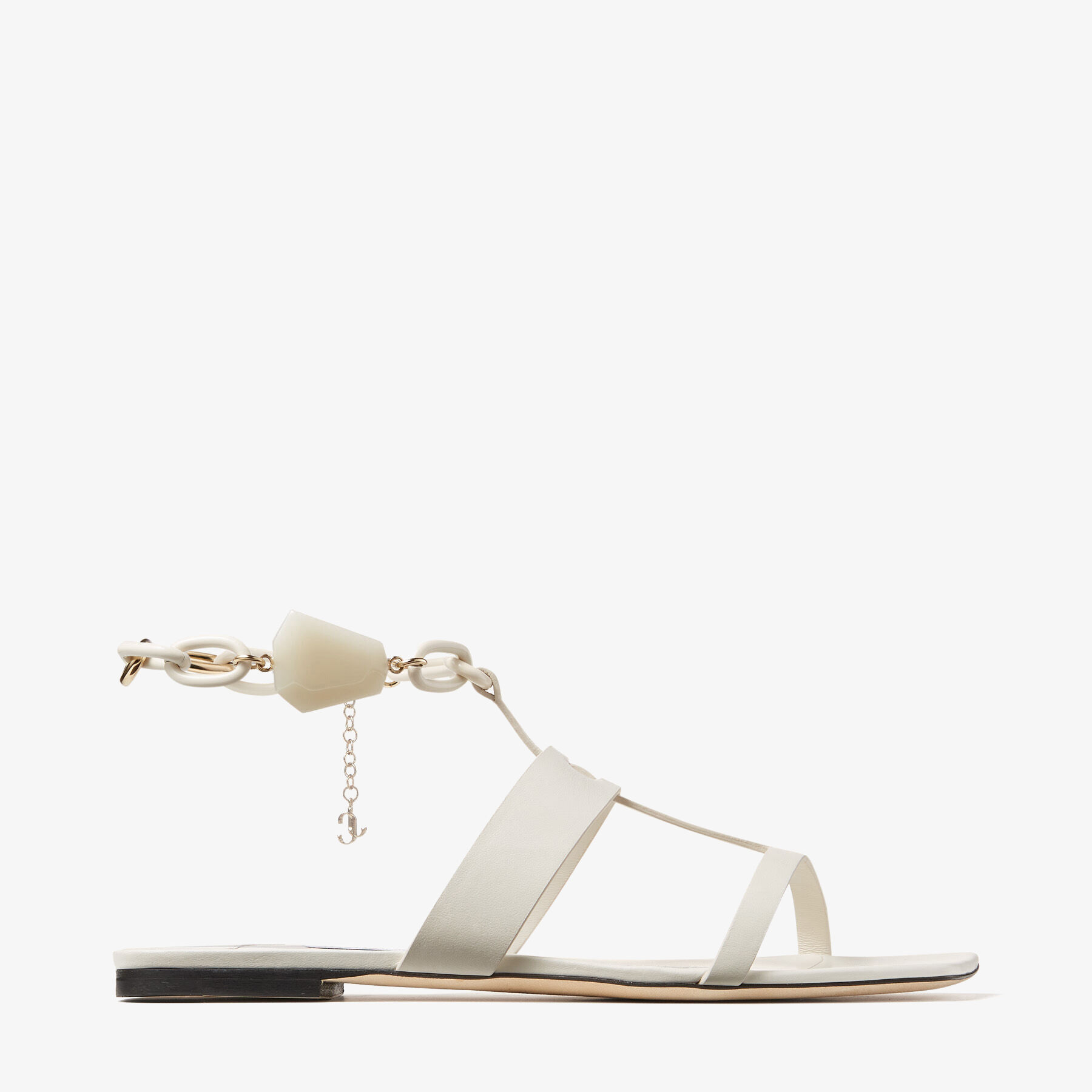 Sandali bassi in pelle di vitello color caffelatte con cavigliera gioiello  | REED FLAT | Collezione Primavera 2022 | JIMMY CHOO