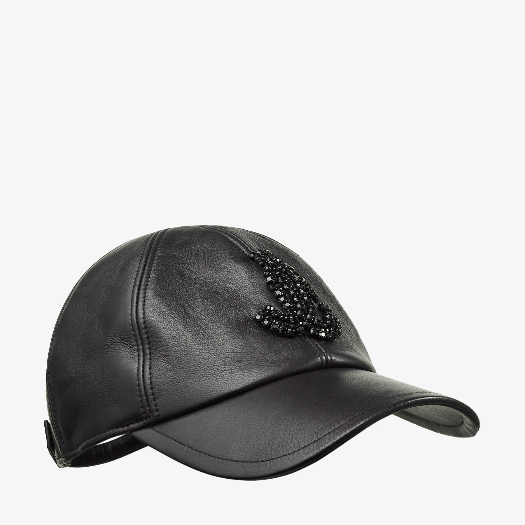 Black Leather Baseball Cap with Crystal 