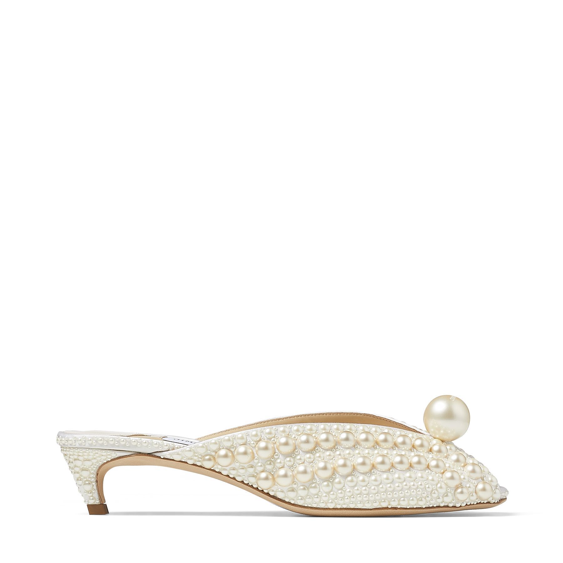 White Satin Mules with All-Over Pearls | SAMANTHA 35 Winter 18 JIMMY CHOO