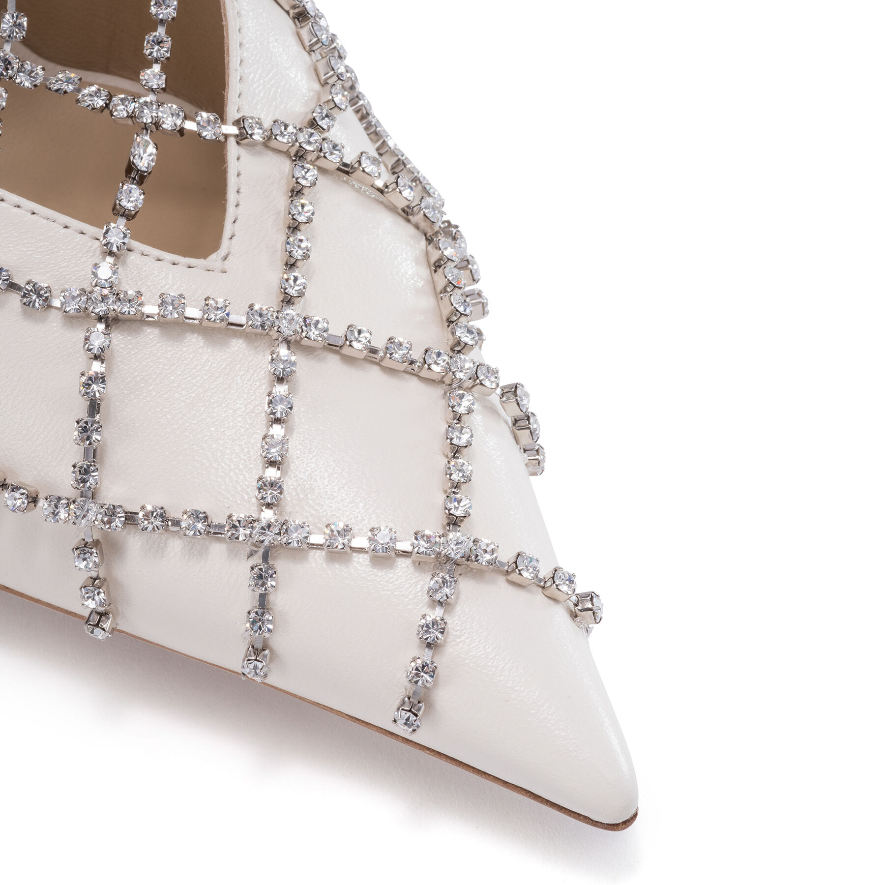 Latte Nappa Mules with Crystal Chains 