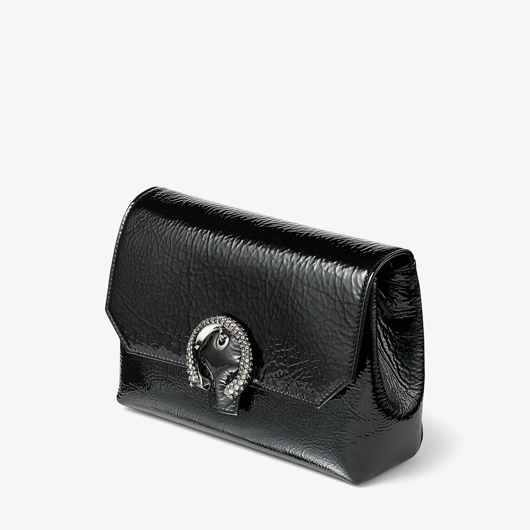 Black Patent Textured Leather Mini Bag with Crystal Buckle | SOFT 