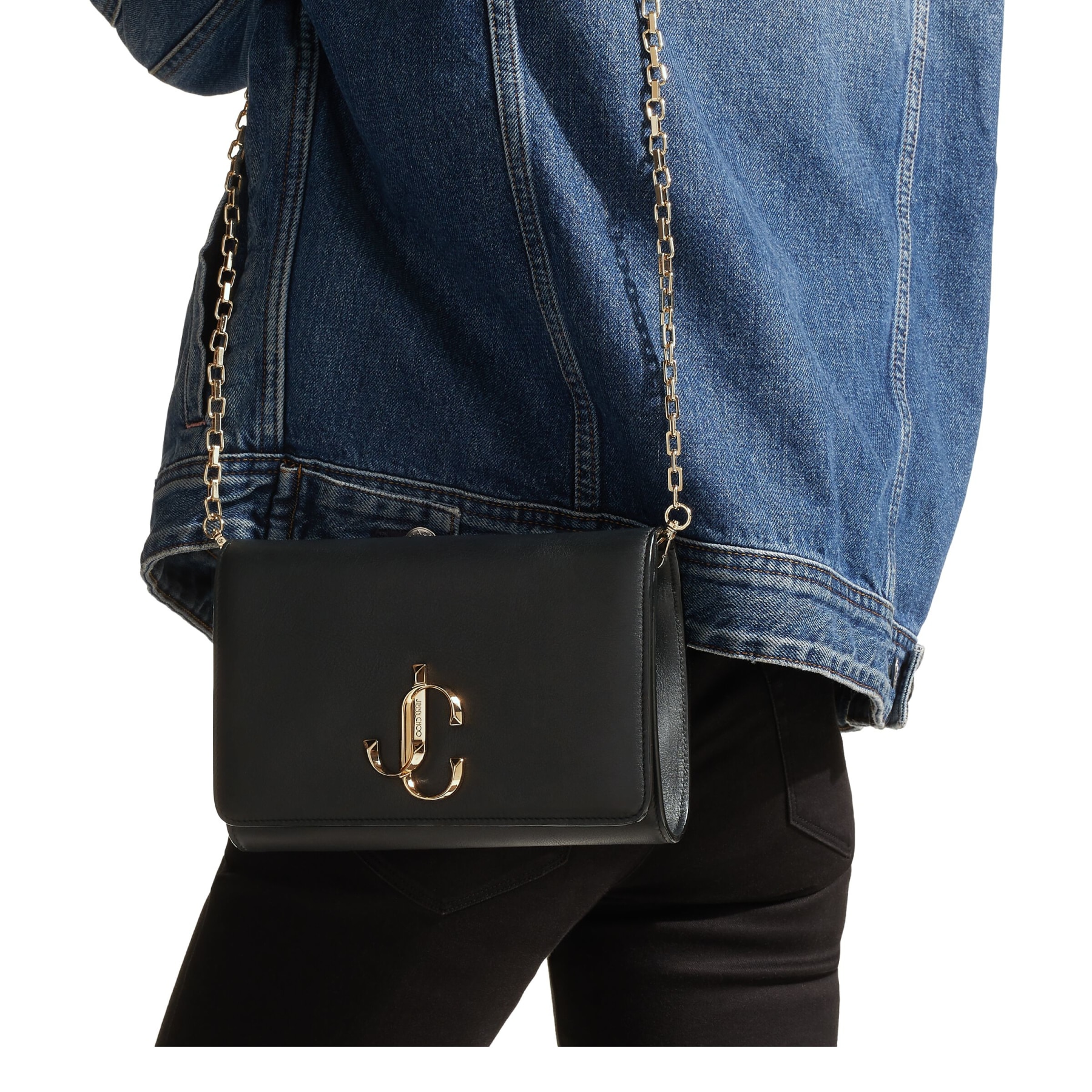 Black Calf Leather Clutch Bag with JC Logo|VARENNE CLUTCH| Autumn 