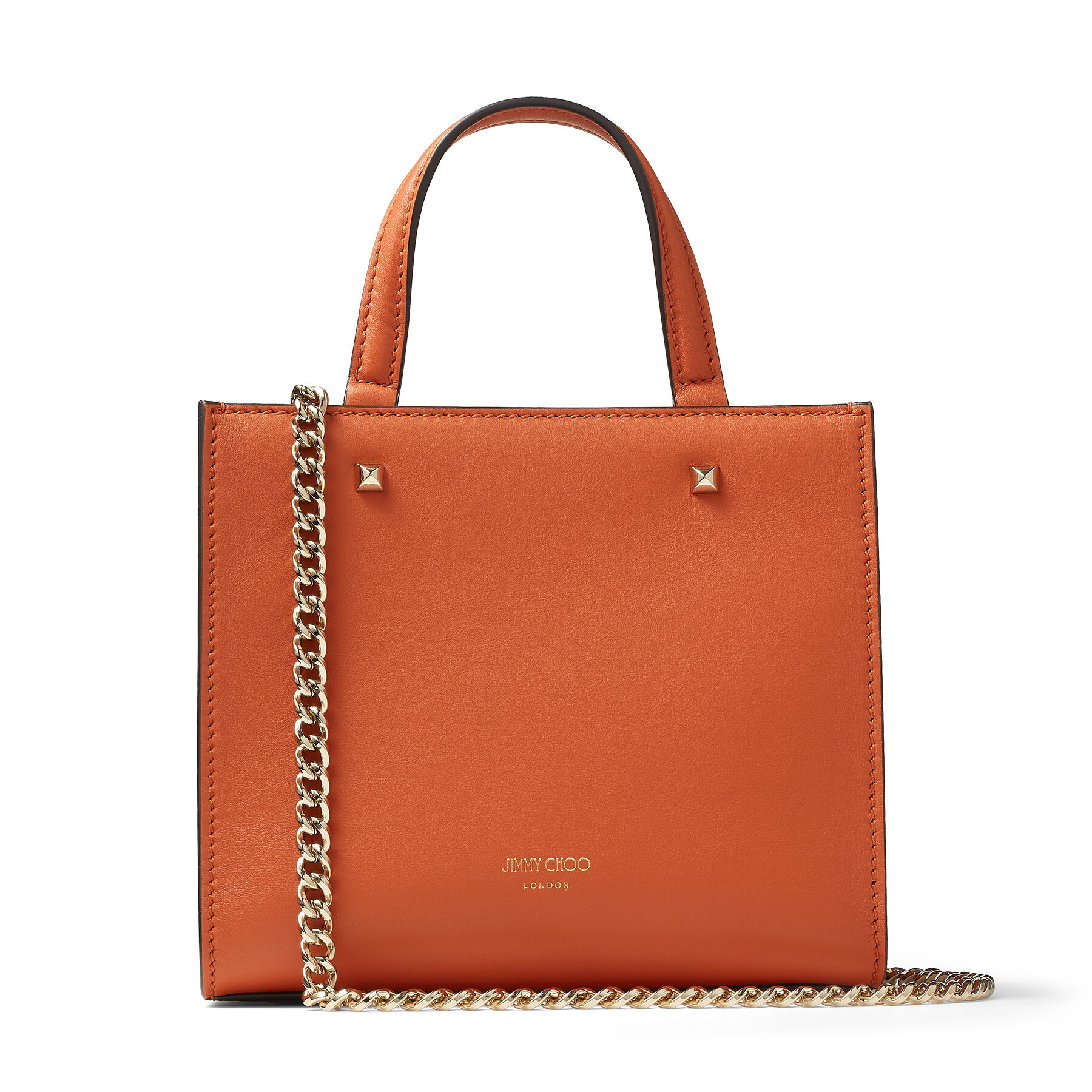Dark Amber Orange Fine Shiny Calf Leather Tote Bag With Light Gold Jc Emblem Varenne Tote Bag S Spring 2022 Collection Jimmy Choo