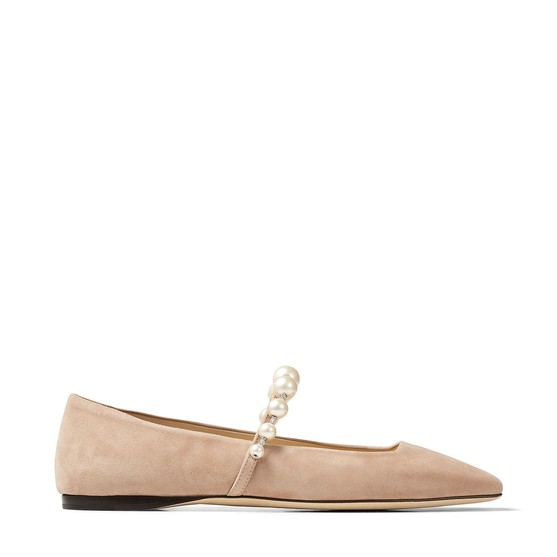 Ballet Pink Suede Flats with Pearl Embellishment | ADE FLAT | High 2021 | JIMMY CHOO