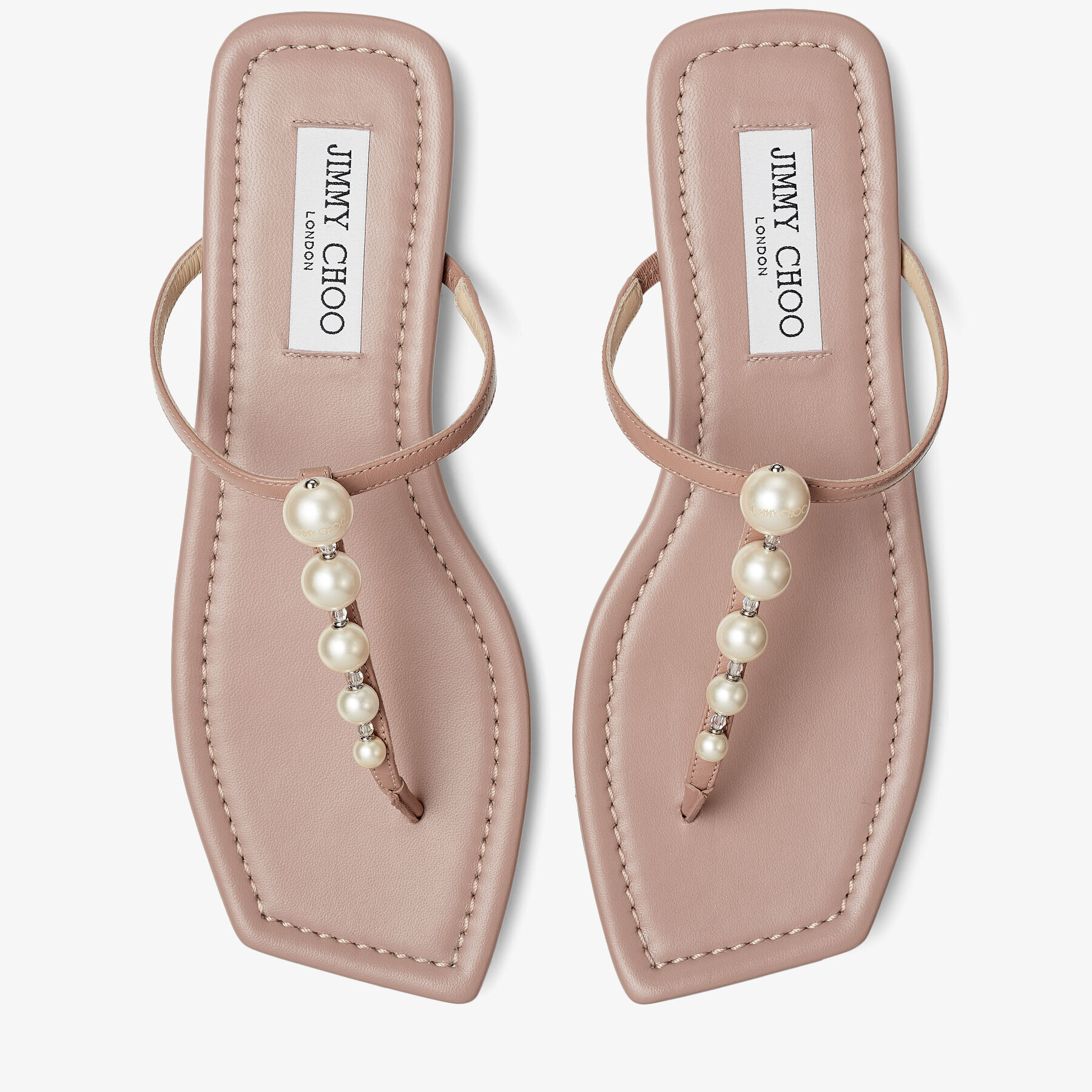 Ballet Pink Nappa Leather Flats with Pearl Embellishment | ALAINA 