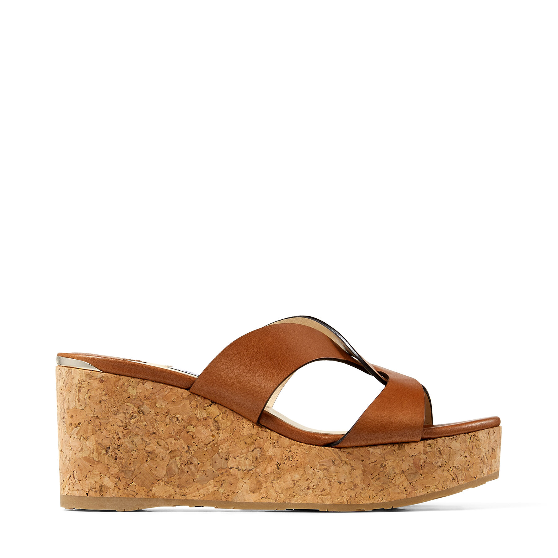Cuoio Vachetta Leather Wedge Sandals with Crossover Straps | ATIA 75 ...