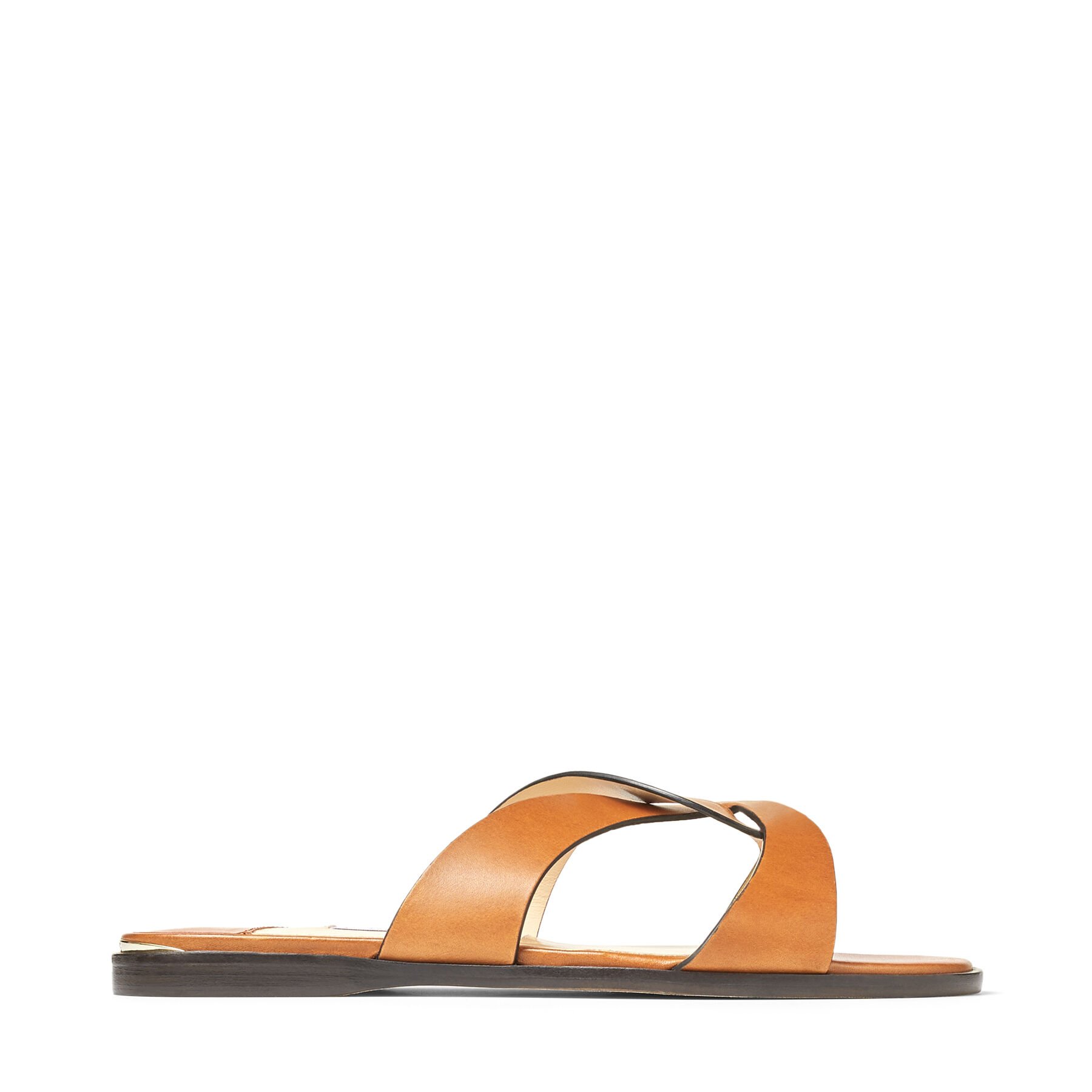 Cuoio Vachetta Leather Flat Sandals with Crossover Straps | ATIA FLAT ...