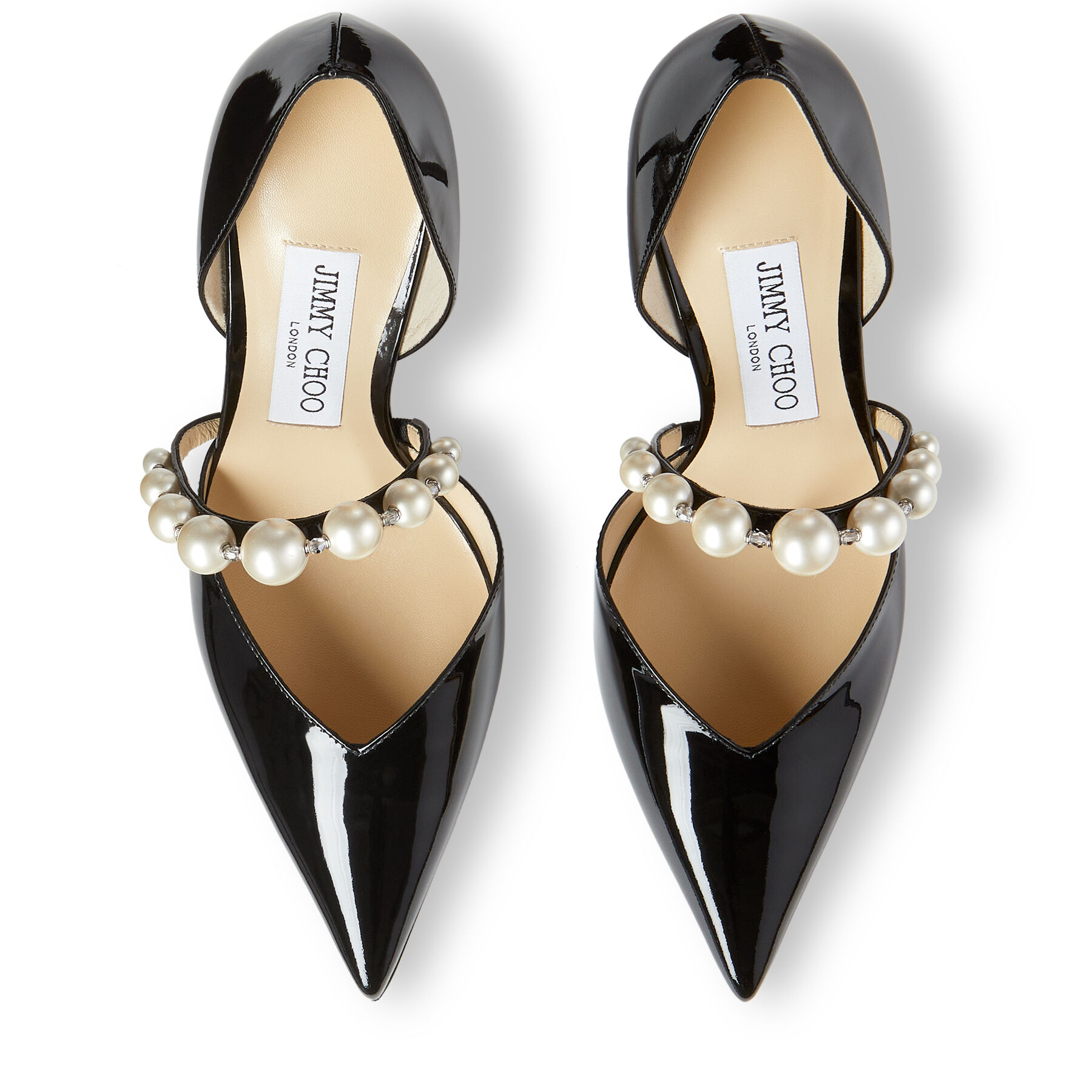 Black Patent Leather Pointed Pumps with Pearl Embellishment | AURELIE ...