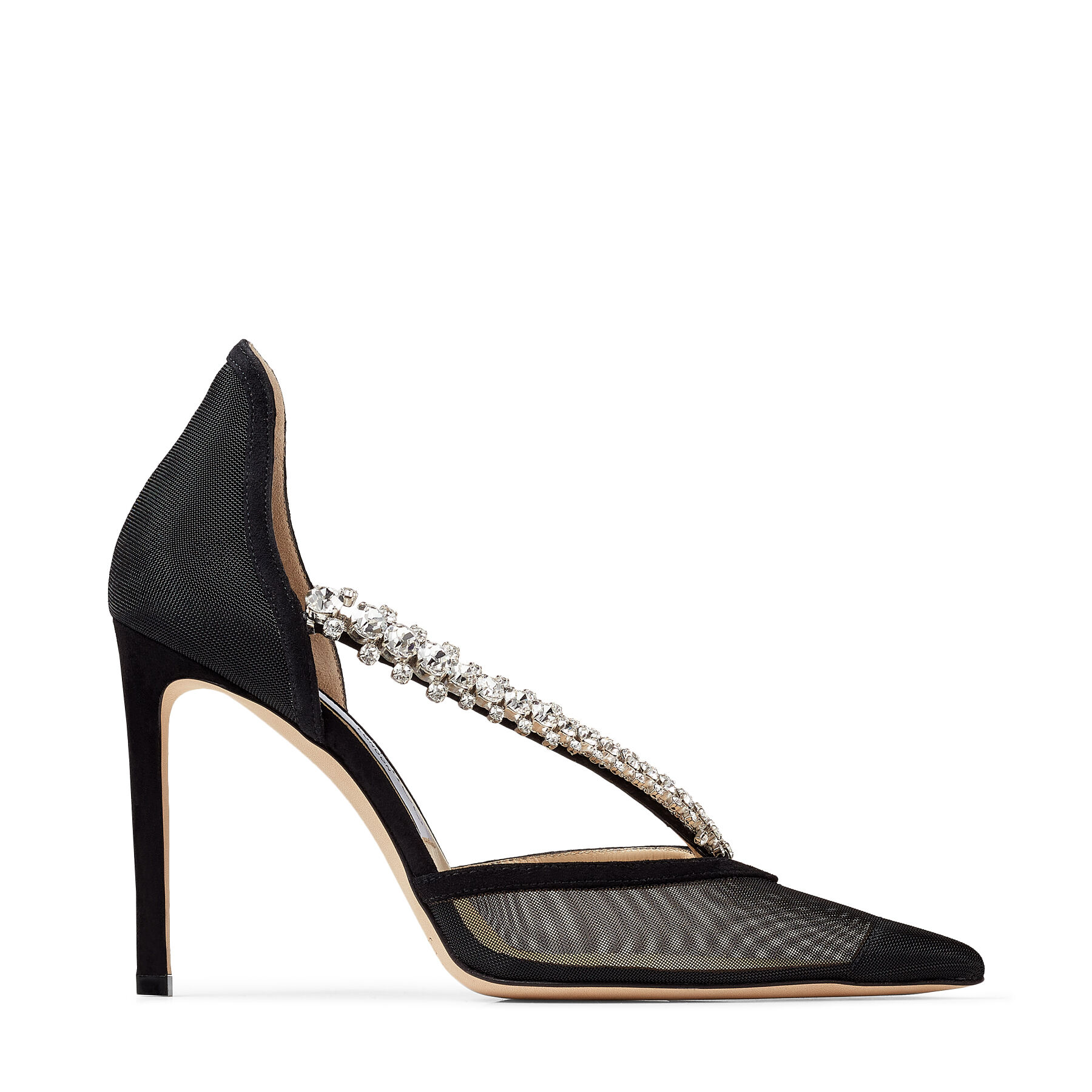 Black Suede and Mesh Pumps with Crystal Embellishment | BEE 100 | High ...