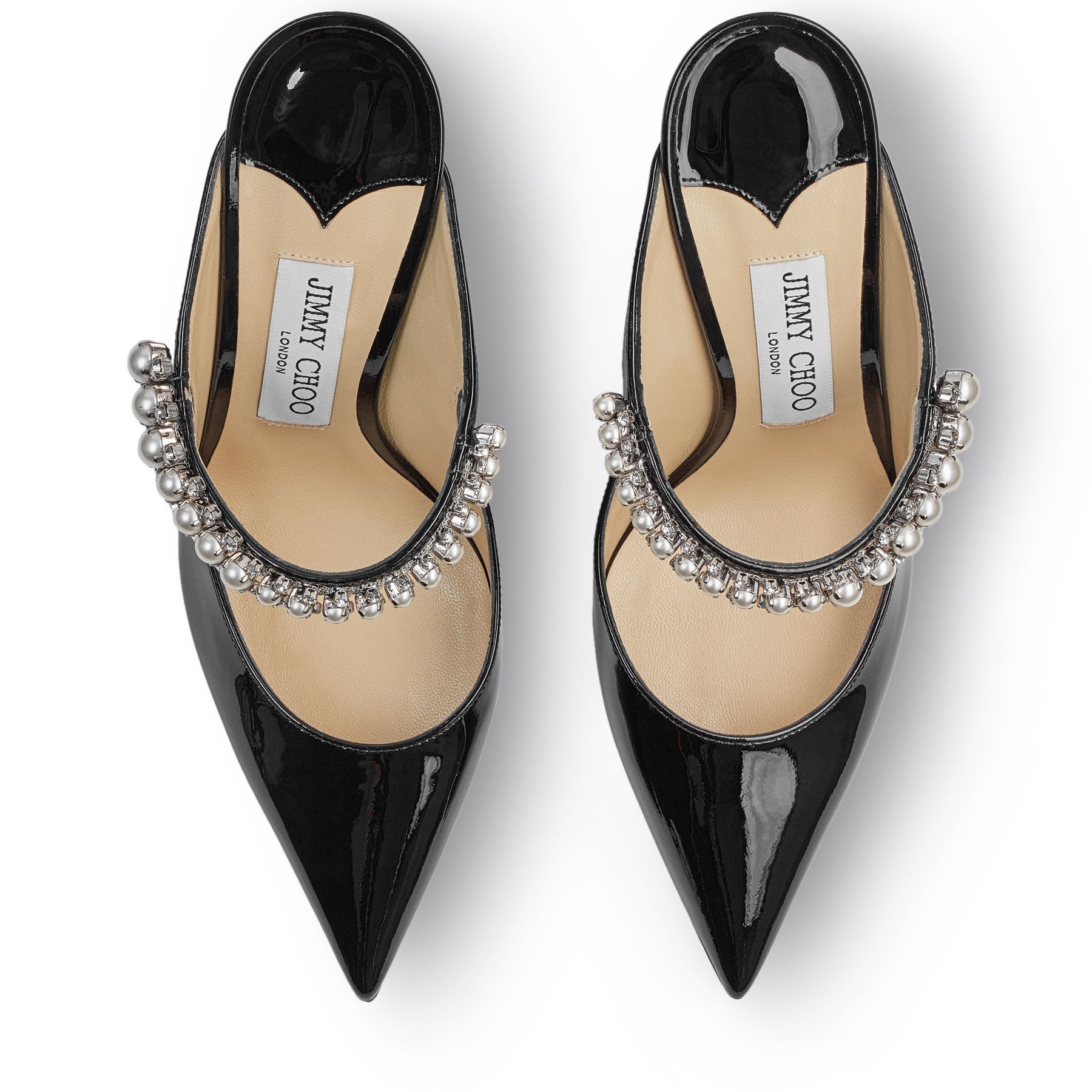 Black Patent Mules with Crystal and Pearl Strap | BING 100| Autumn ...