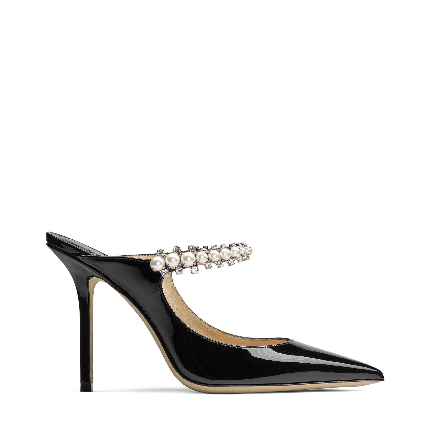 Black Patent Mules with Crystal and Pearl Strap | BING 100| Autumn ...